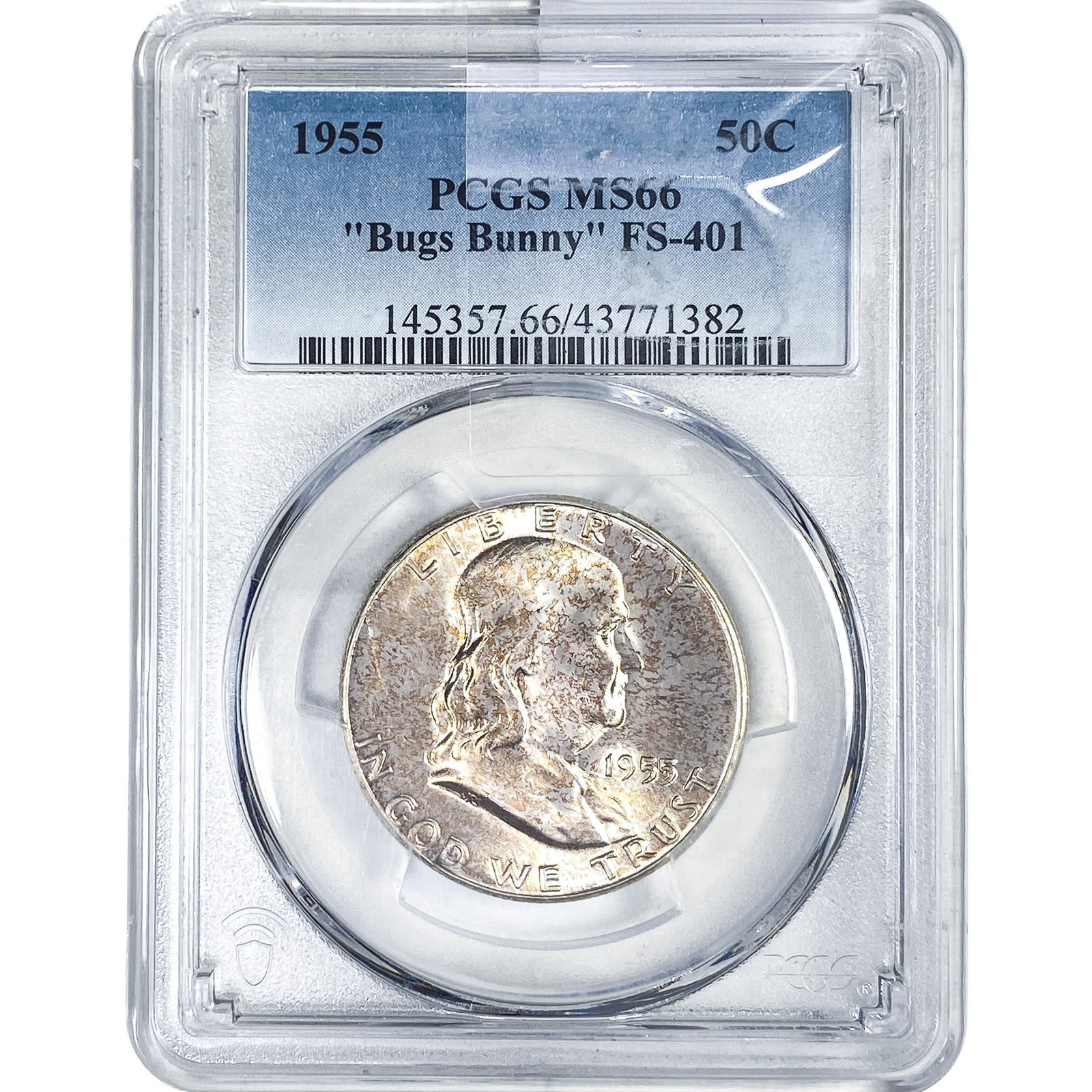 1955 Franklin Half Dollar PCGS MS66 "Bugs Bunny" (1 of 2)