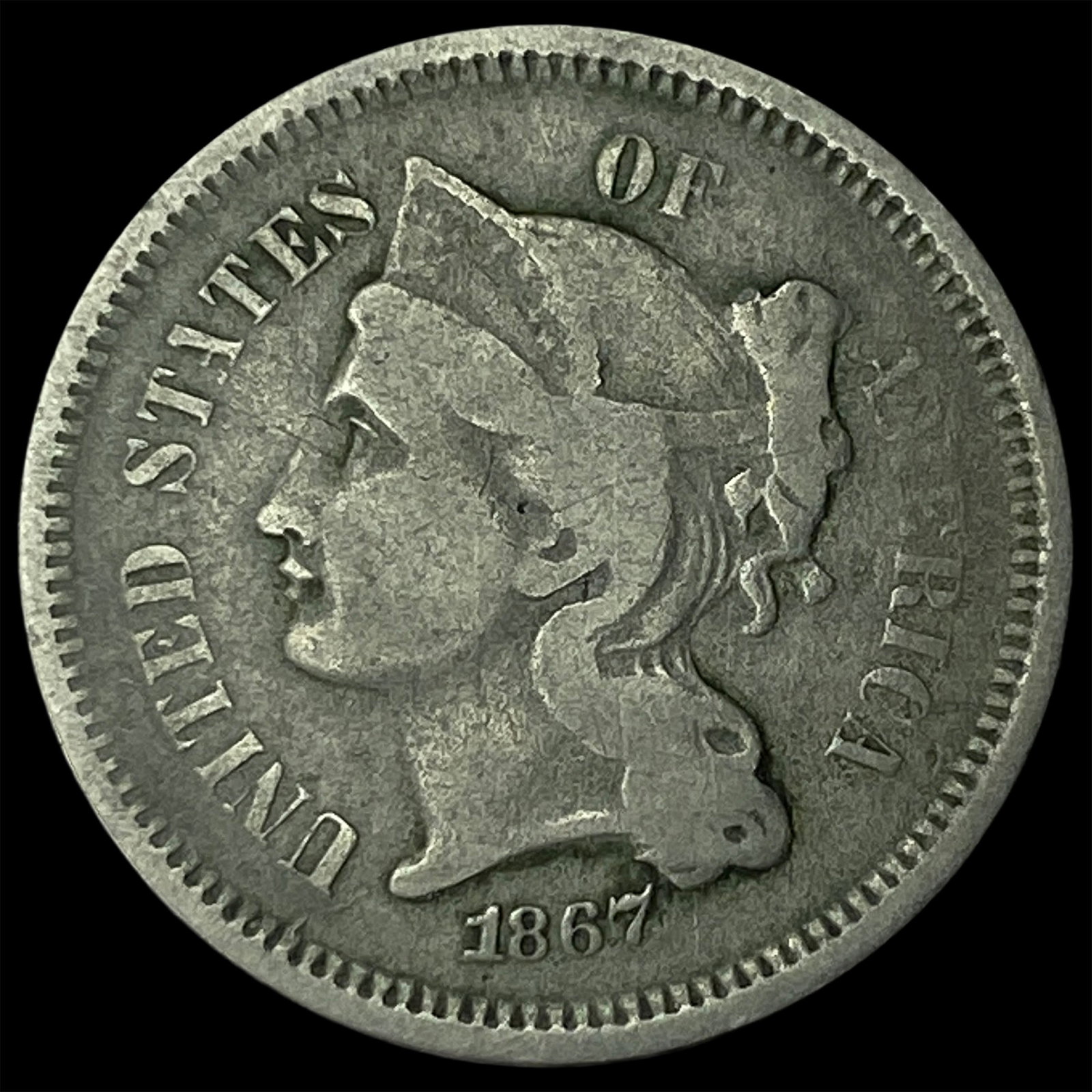 1867 Nickel Three-Cent Piece LIGHTLY CIRCULATED