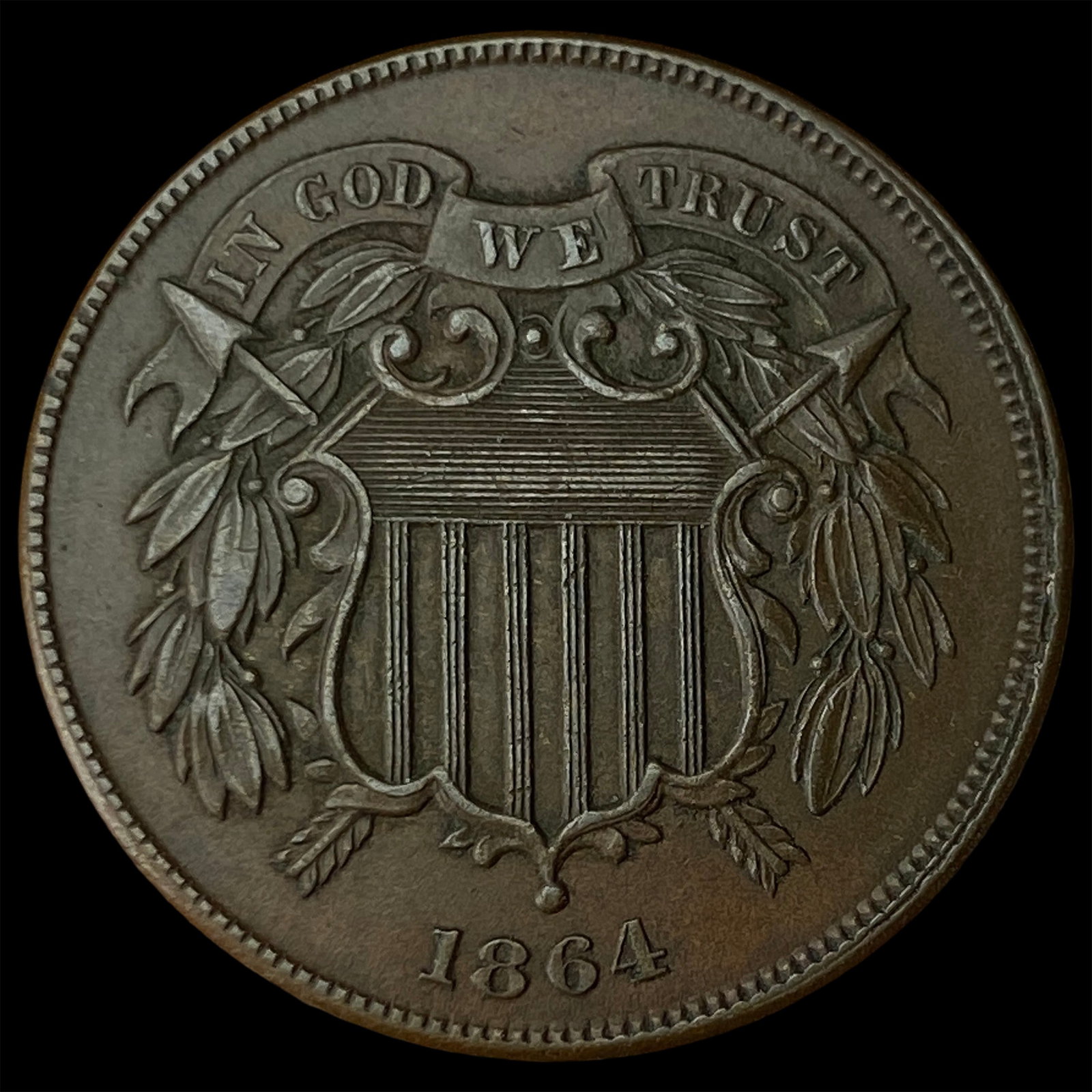 1864 Bronze Two-Cent Piece CHOICE AU: 1864 Bronze Two-Cent Piece CHOICE AU
