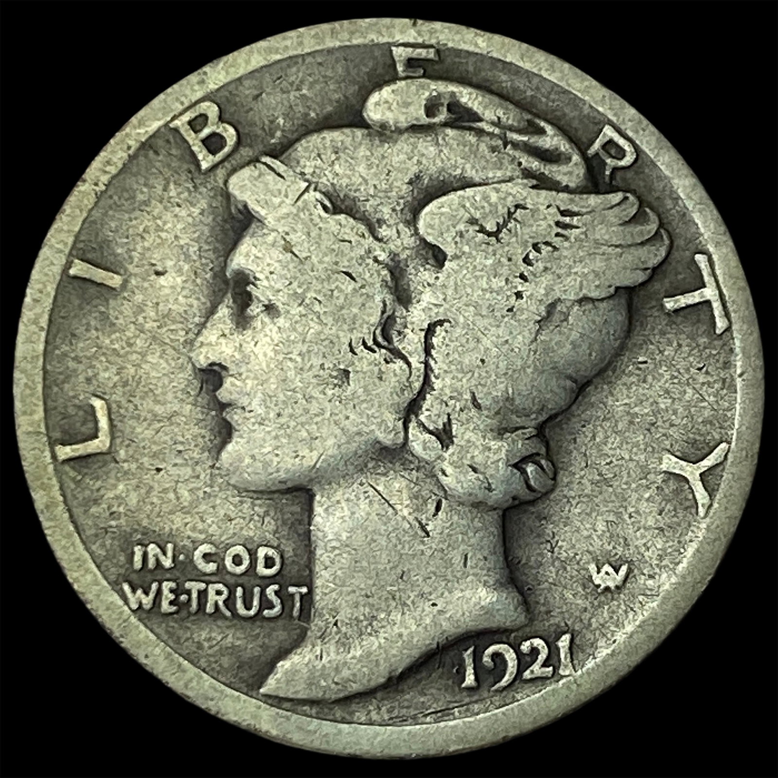 1921 Silver Mercury Dime LIGHTLY CIRCULATED: 1921 Silver Mercury Dime LIGHTLY CIRCULATED