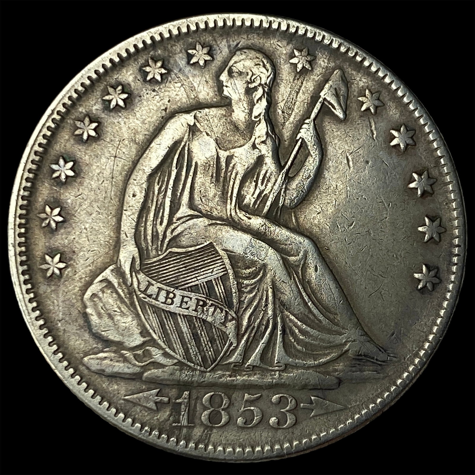 1853 Arrows Seated Liberty Half Dollar NEARLY UNCIRCULATED: 1853 Arrows Seated Liberty Half Dollar NEARLY UNCIRCULATED