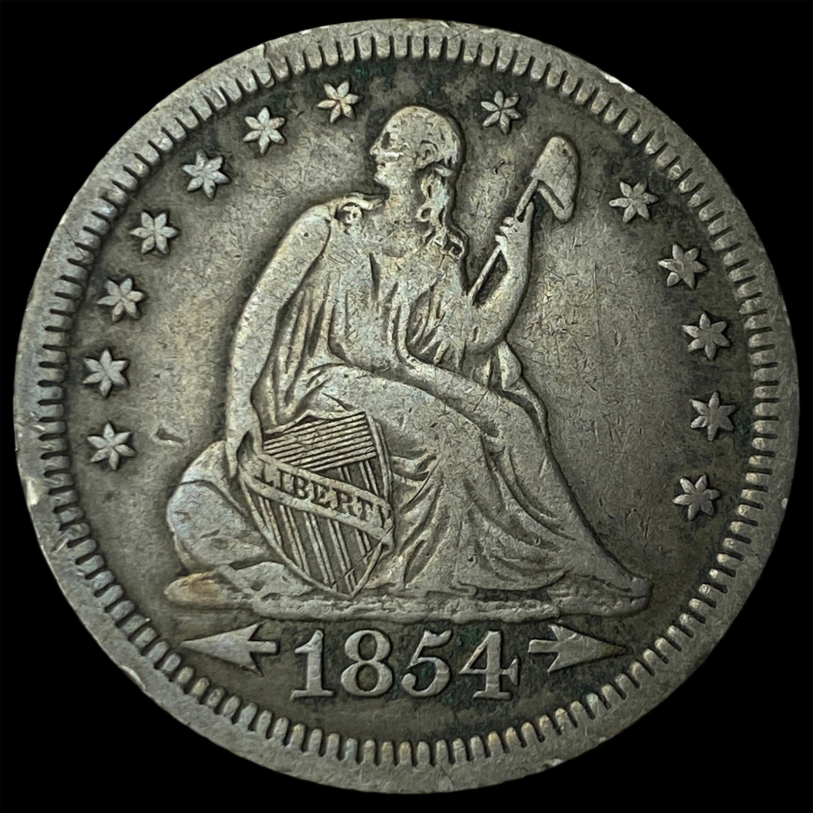 1854 Arrows Seated Liberty Quarter NEARLY UNCIRCULATED: 1854 Arrows Seated Liberty Quarter NEARLY UNCIRCULATED