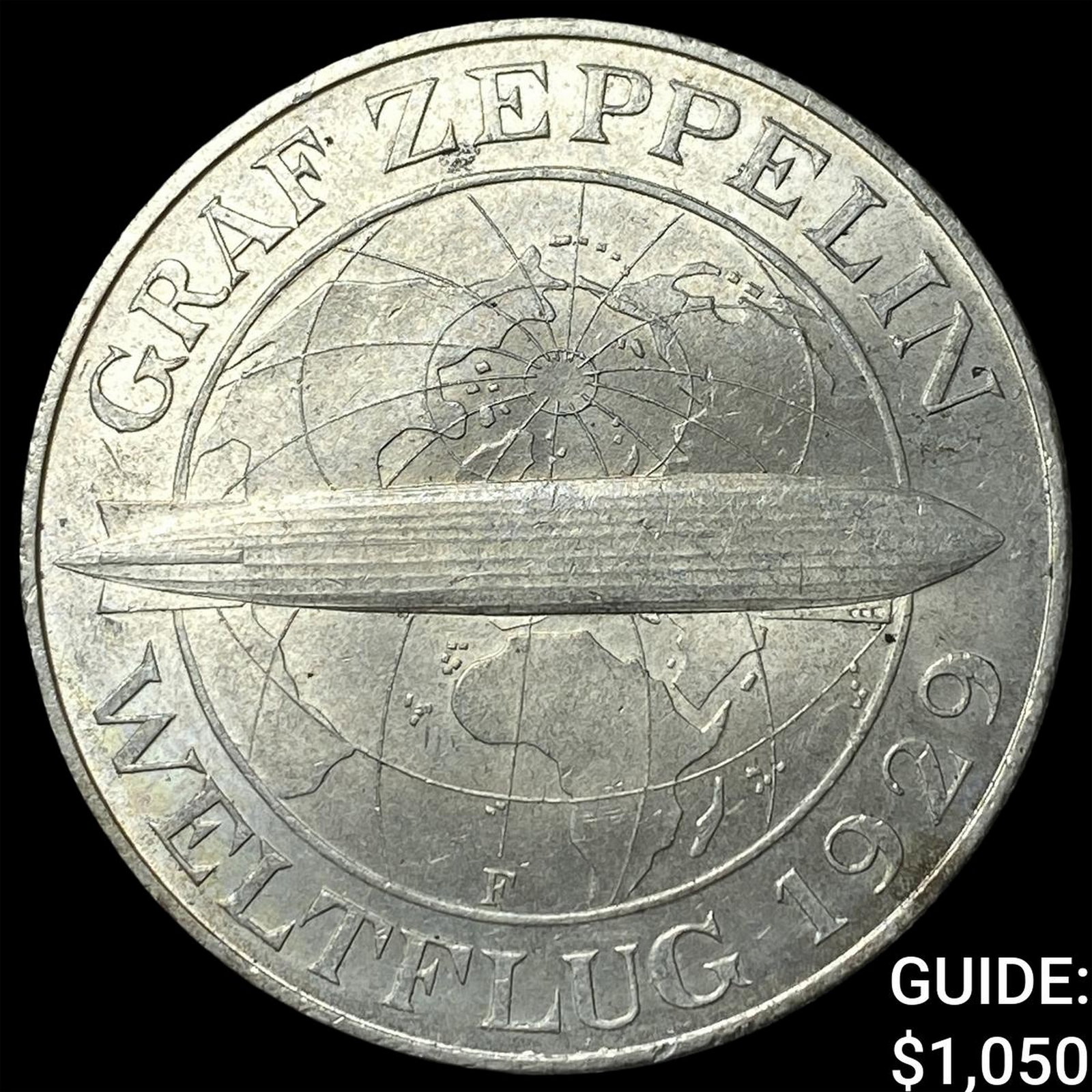 1930 Germany Wiemar Rep. Silver 5 Reichsmark Graf Zepplin (1 of 2)