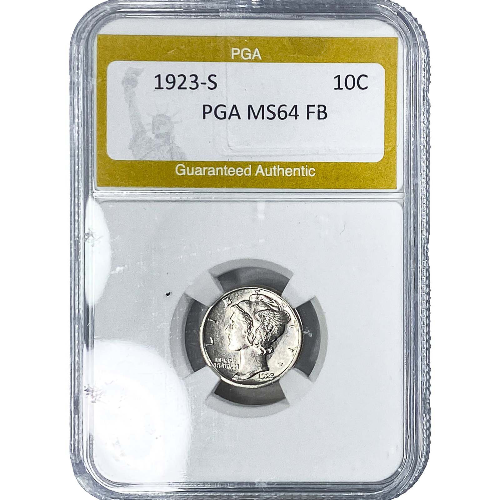 1923-S Mercury Silver Dime PGA MS64 FB: 1923-S Mercury Silver Dime PGA MS64 FB