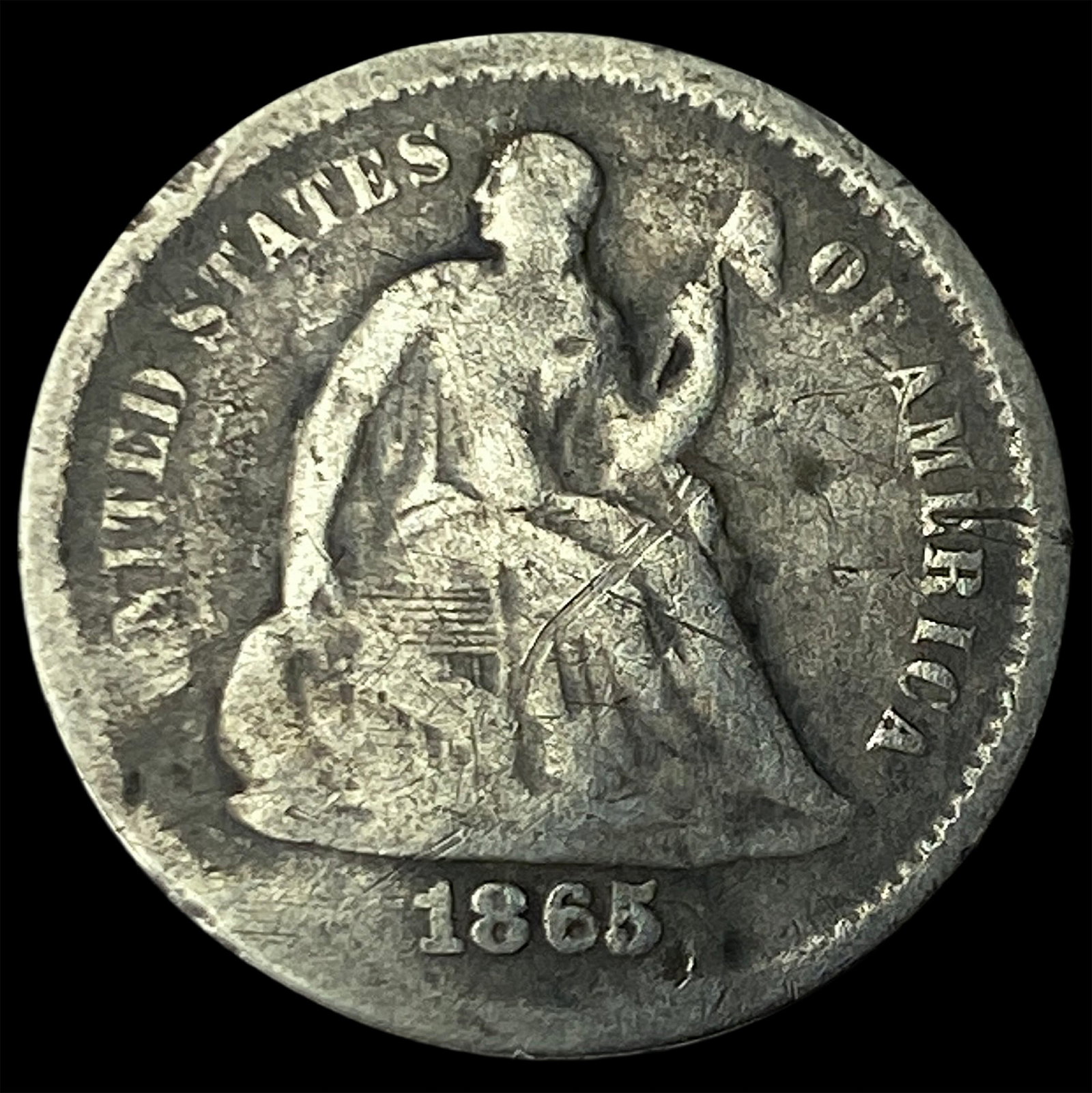 1865-S Silver Half Dime LIGHTLY CIRCULATED: 1865-S Silver Half Dime LIGHTLY CIRCULATED