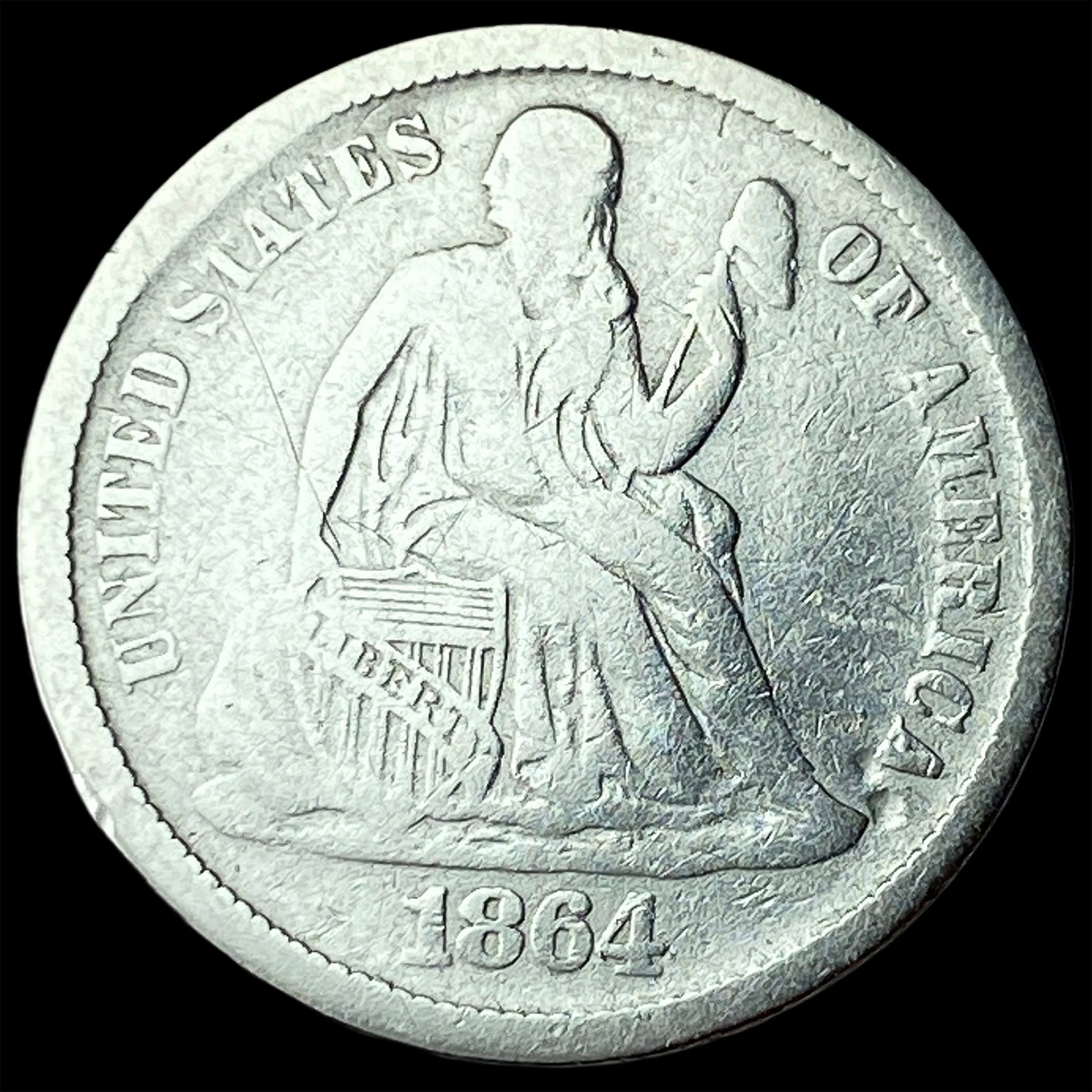 1864-S Silver Seated Liberty Dime LIGHTLY CIRCULATED (1 of 2)