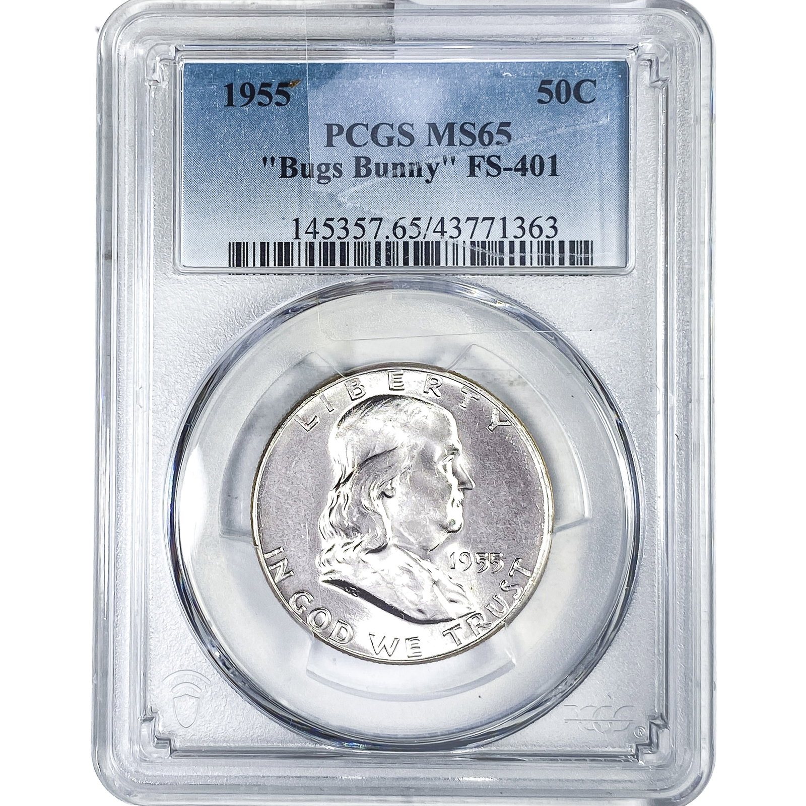1955 Franklin Half Dollar PCGS MS65 "Bugs Bunny": 1955 Franklin Half Dollar PCGS MS65 "Bugs Bunny"