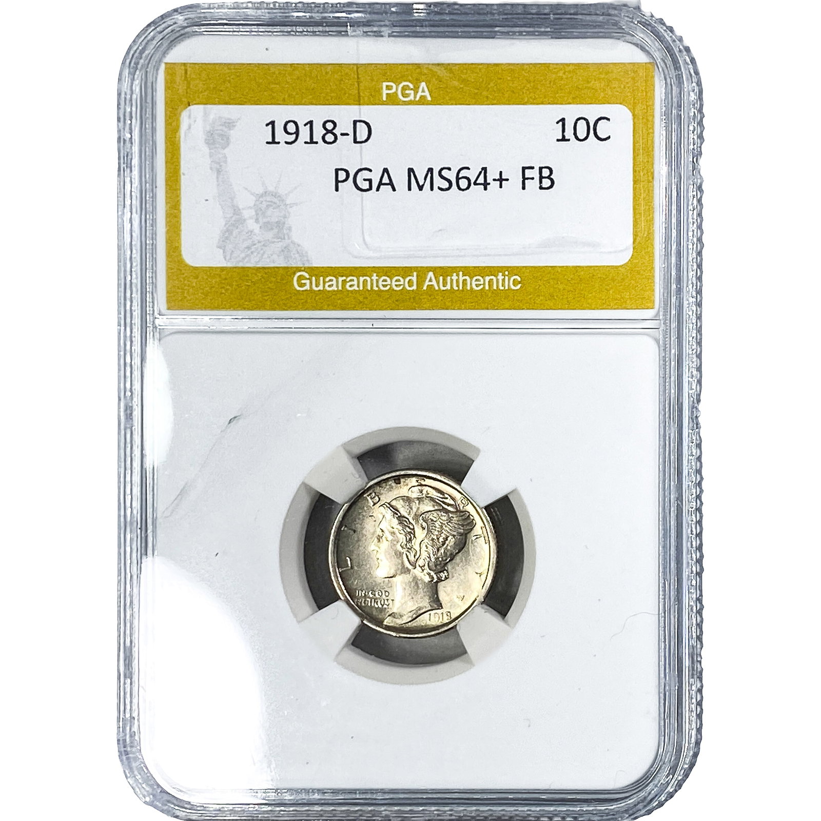 1918-D Mercury Silver Dime PGA MS64+ FB