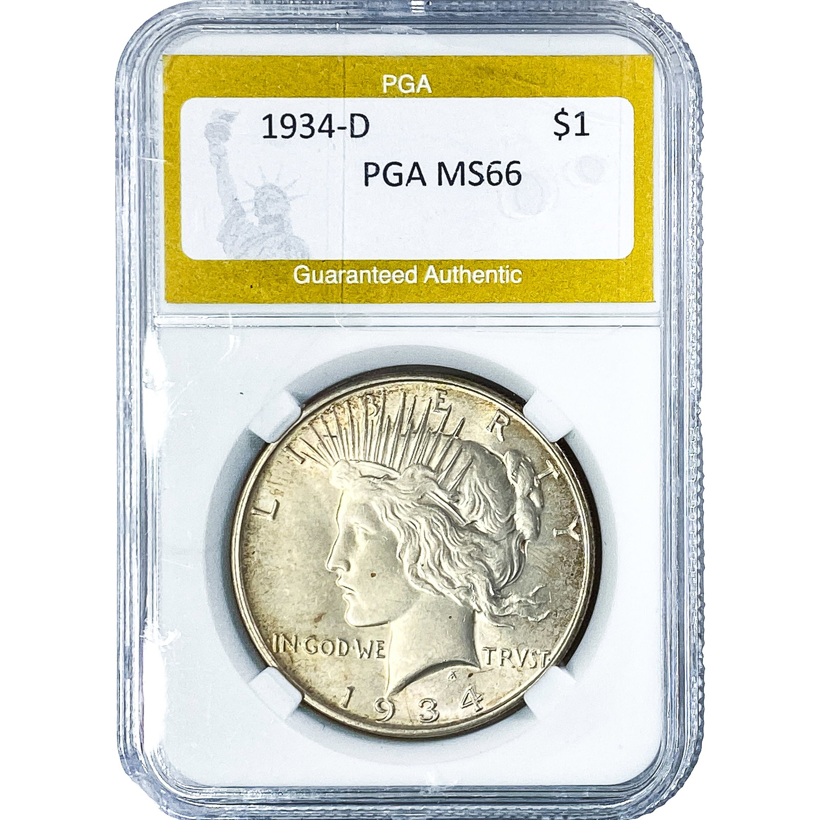 1934-D Silver Peace Dollar PGA MS66: 1934-D Silver Peace Dollar PGA MS66