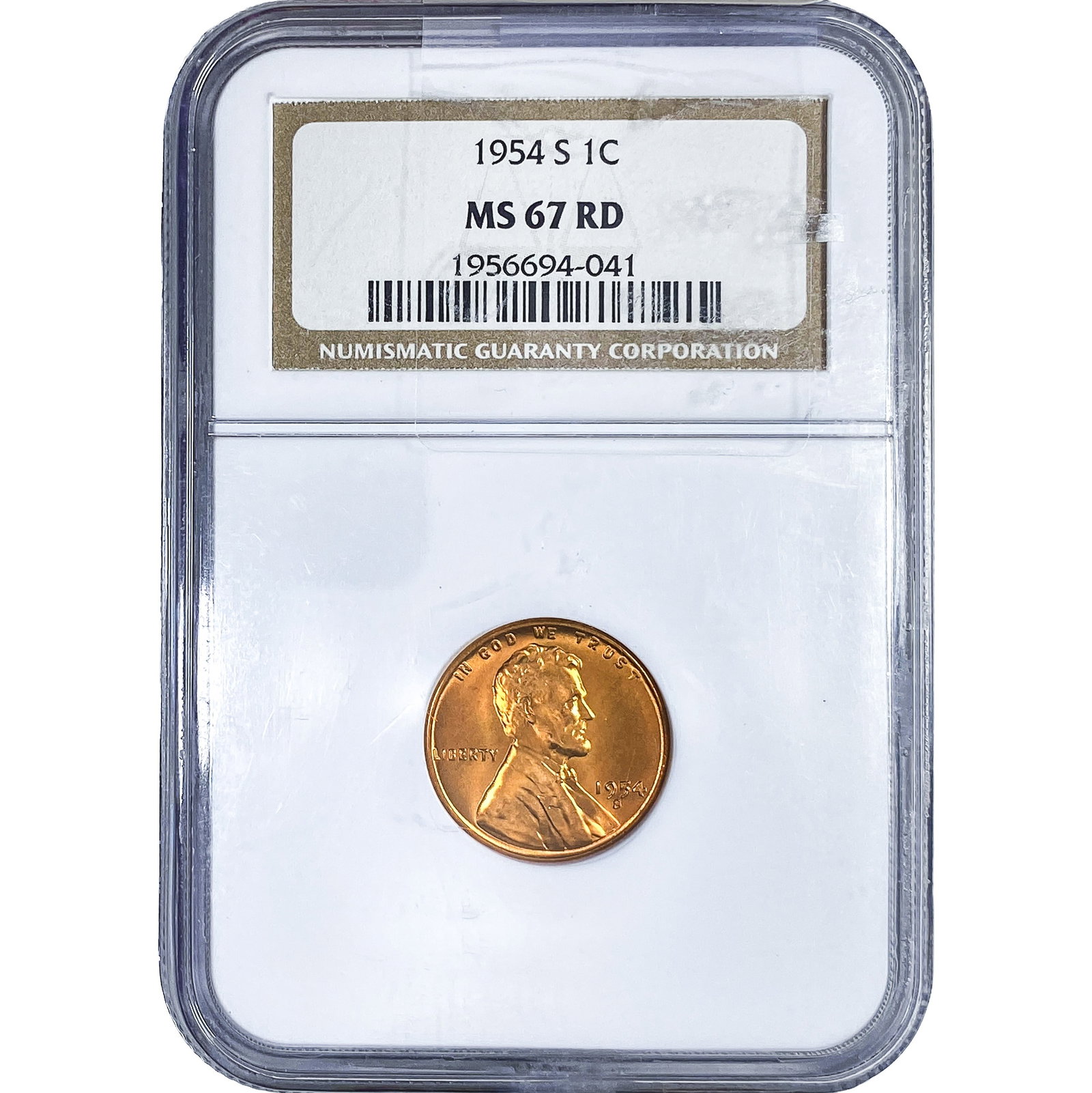 1954-S Wheat Cent NGC MS67 RD: 1954-S Wheat Cent NGC MS67 RD