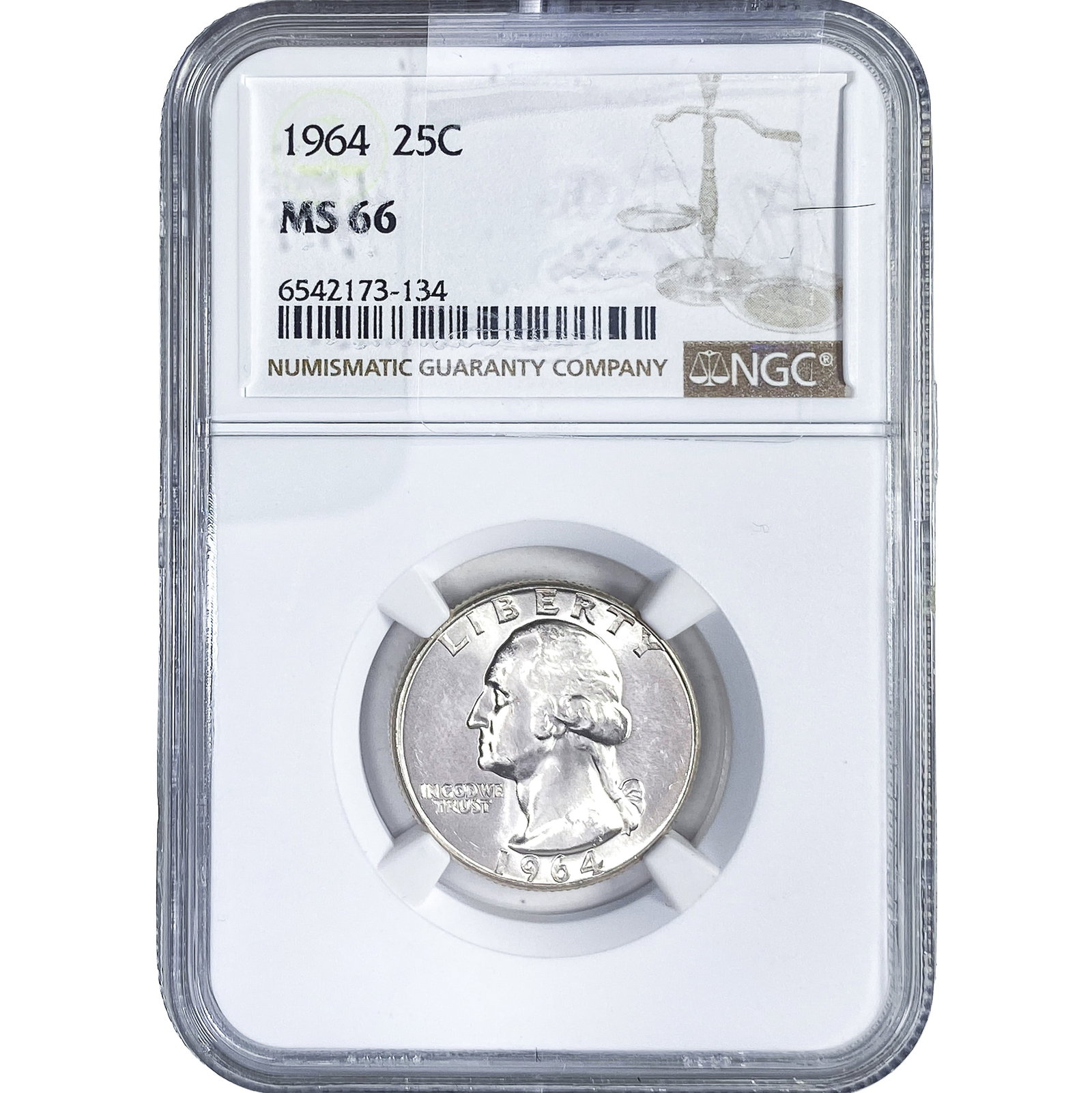 1964 Washington Silver Quarter NGC MS66: 1964 Washington Silver Quarter NGC MS66