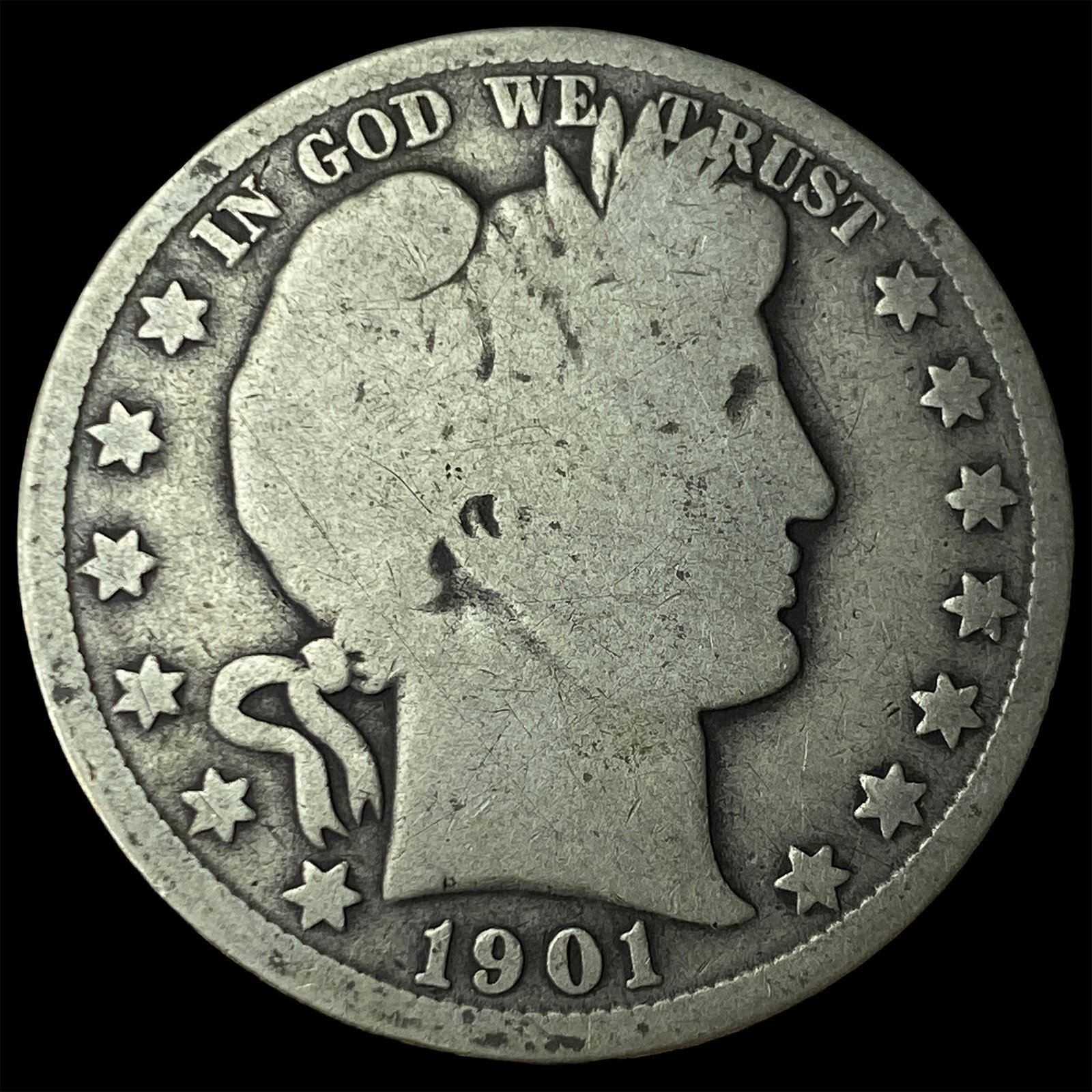 1901 Silver Barber Half Dollar NICELY CIRCULATED: 1901 Silver Barber Half Dollar NICELY CIRCULATED