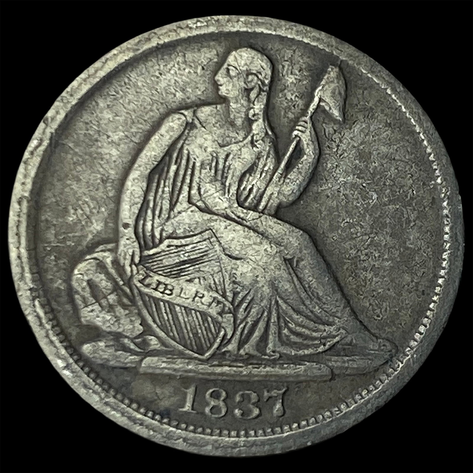 1837 Silver Half Dime No Stars NEARLY UNCIRCULATED: 1837 Silver Half Dime No Stars NEARLY UNCIRCULATED