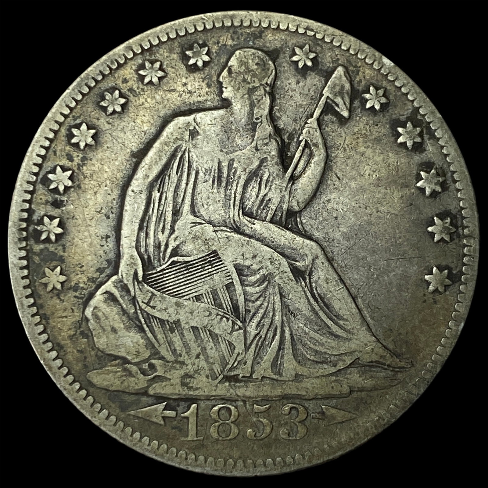 1853 Arrows Seated Liberty Half Dollar NEARLY UNCIRCULATED: 1853 Arrows Seated Liberty Half Dollar NEARLY UNCIRCULATED