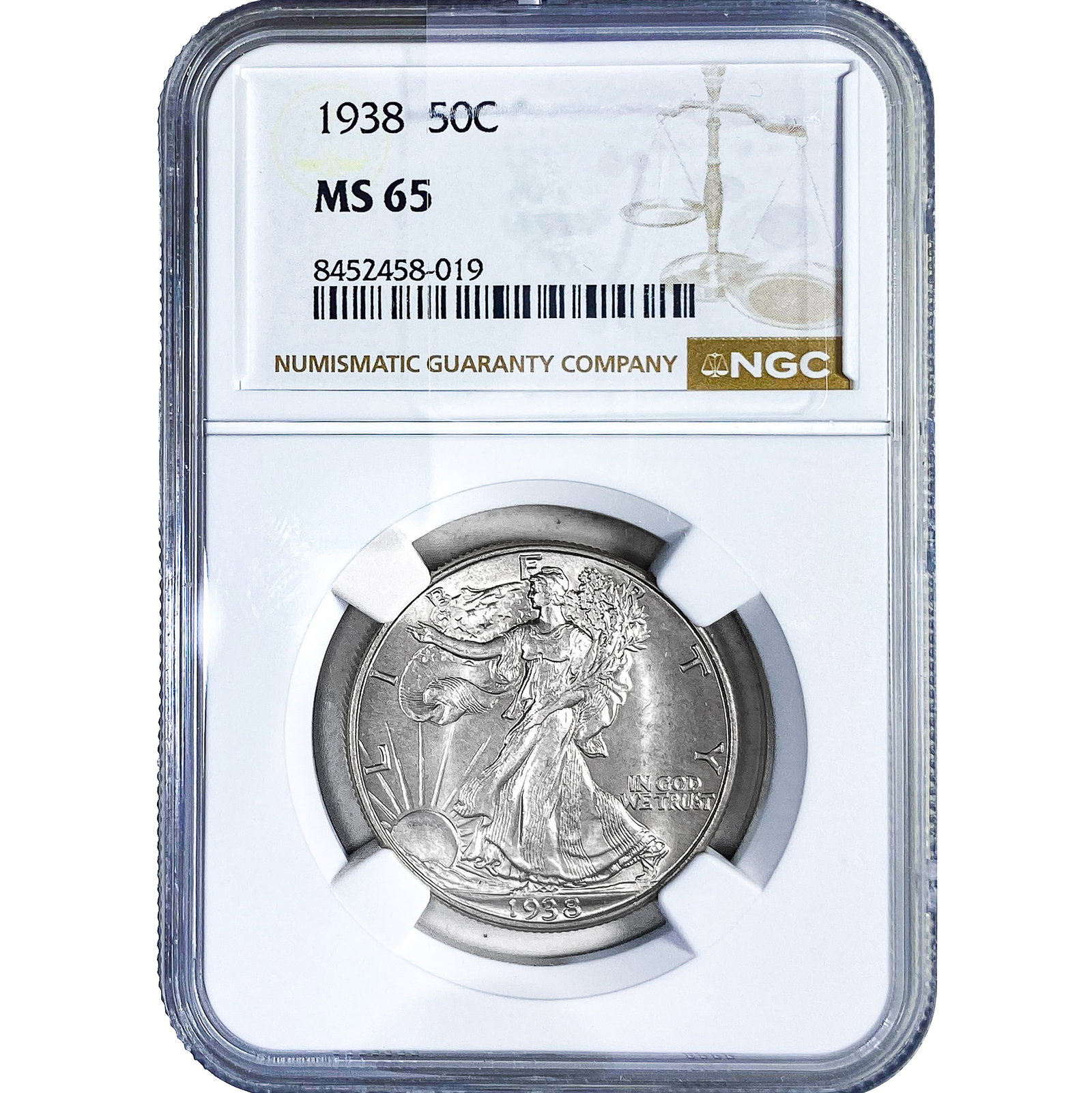 1938 Walking Liberty Half Dollar NGC MS65: 1938 Walking Liberty Half Dollar NGC MS65