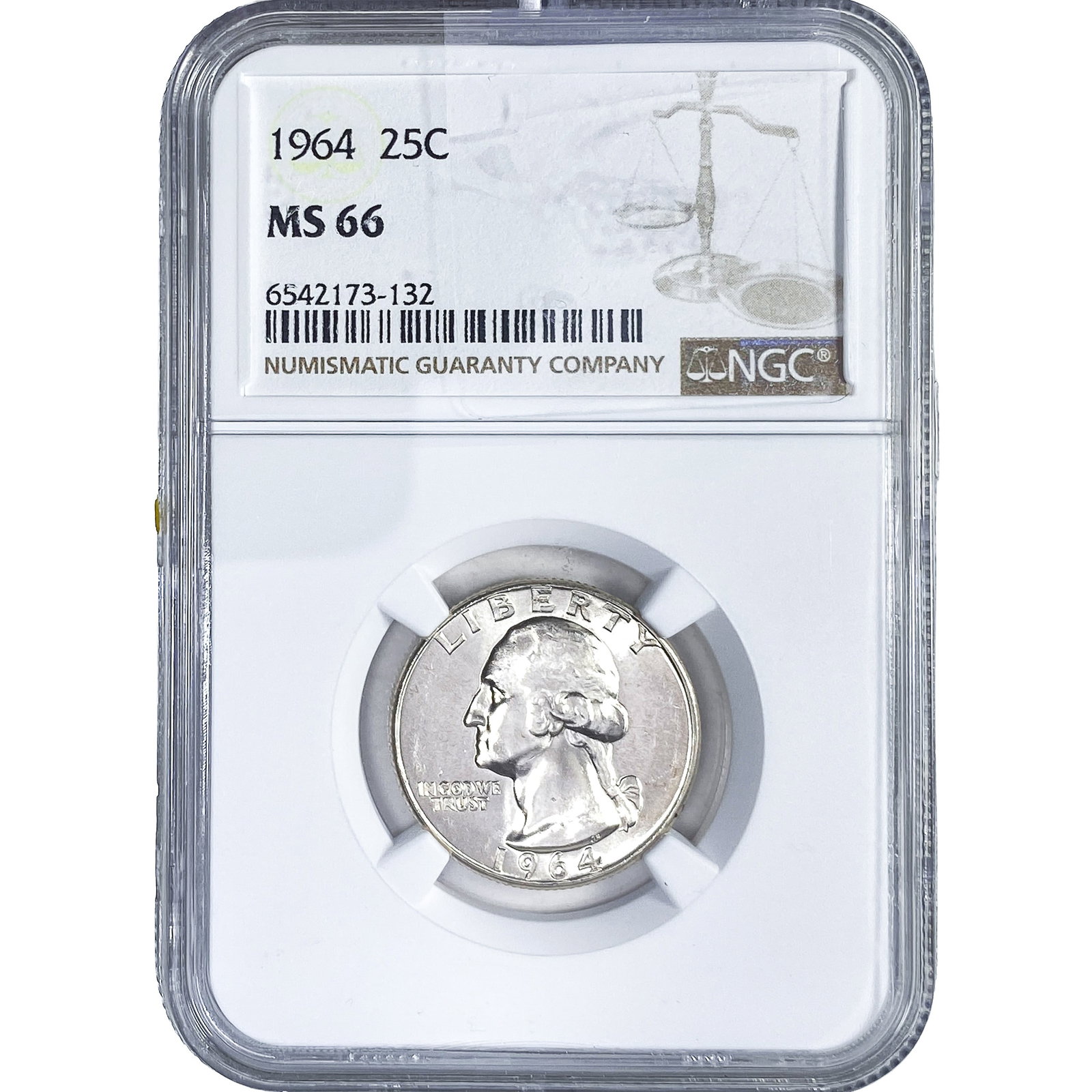 1964 Washington Silver Quarter NGC MS66: 1964 Washington Silver Quarter NGC MS66