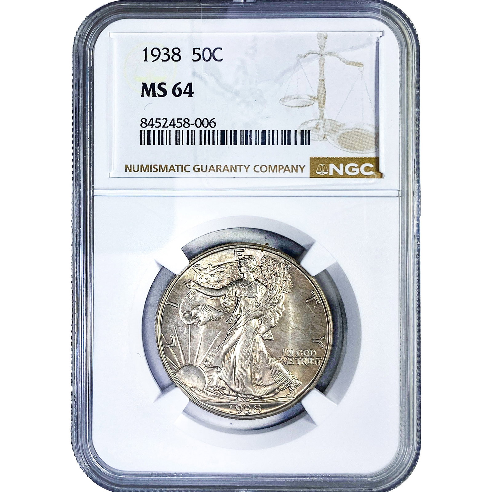 1938 Walking Liberty Half Dollar NGC MS64: 1938 Walking Liberty Half Dollar NGC MS64
