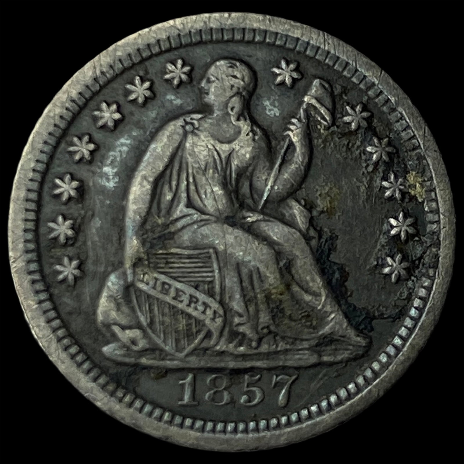 1857-O Silver Half Dime NEARLY UNCIRCULATED (1 of 2)