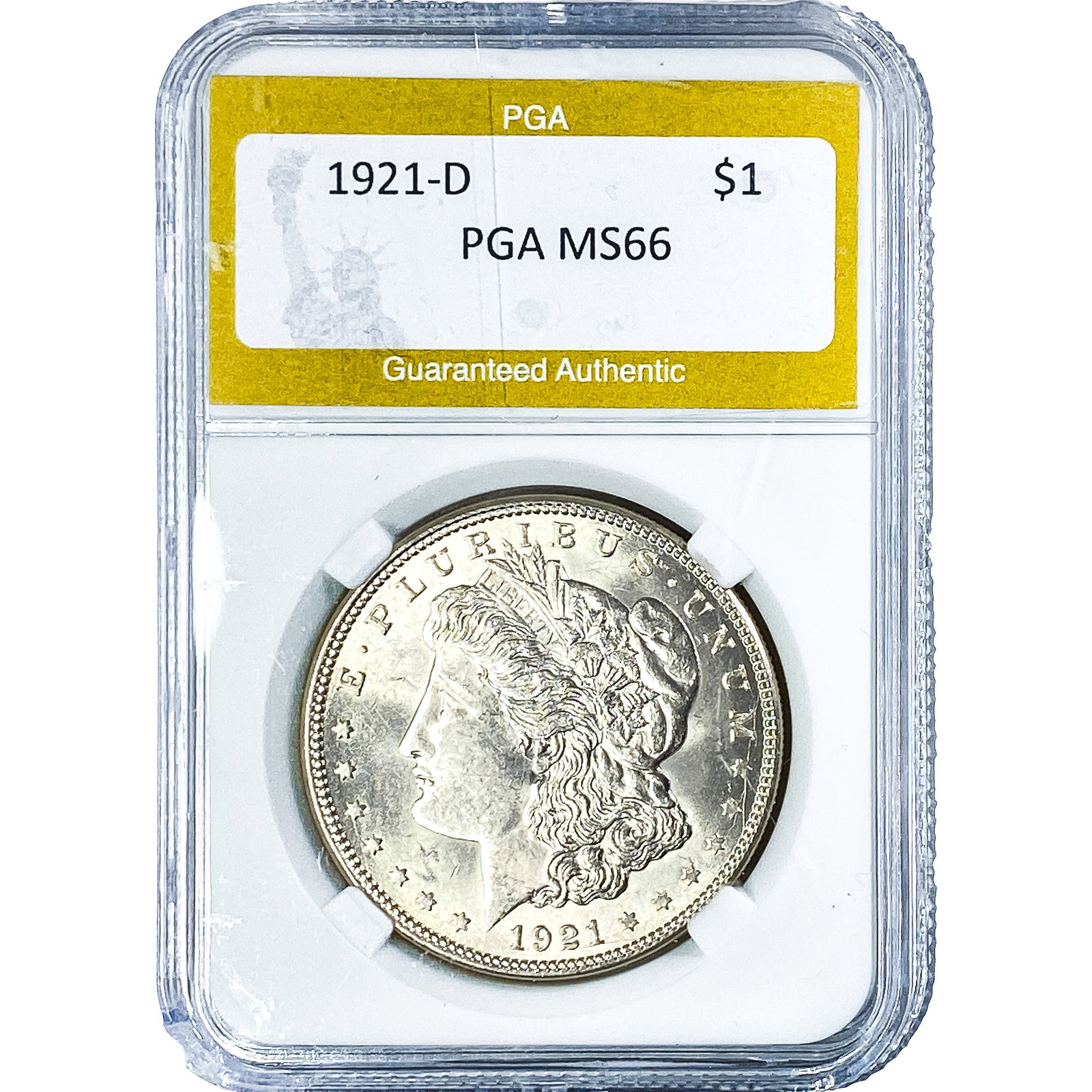 1921-D Morgan Silver Dollar PGA MS66: 1921-D Morgan Silver Dollar PGA MS66