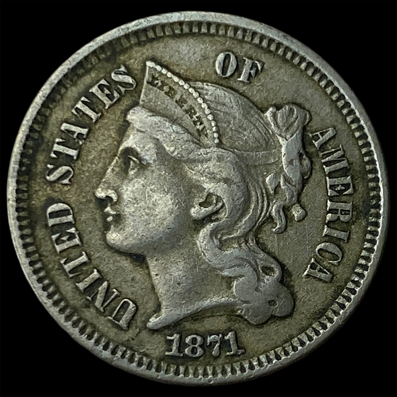 1871 Nickel Three-Cent Piece NEARLY UNCIRCULATED (1 of 2)