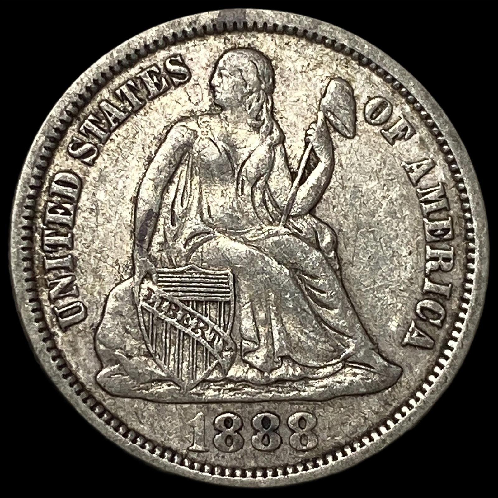 1888 Silver Seated Liberty Dime NEARLY UNCIRCULATED: 1888 Silver Seated Liberty Dime NEARLY UNCIRCULATED