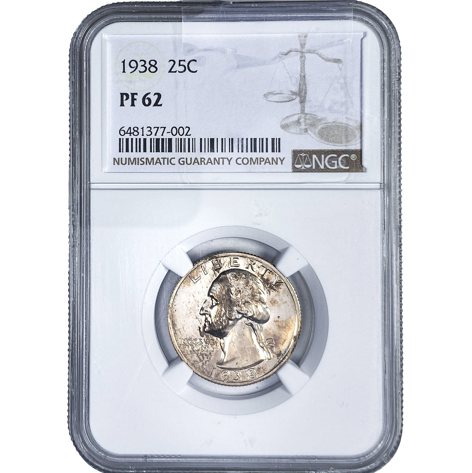 1938 Washington Silver Quarter NGC PF62: 1938 Washington Silver Quarter NGC PF62