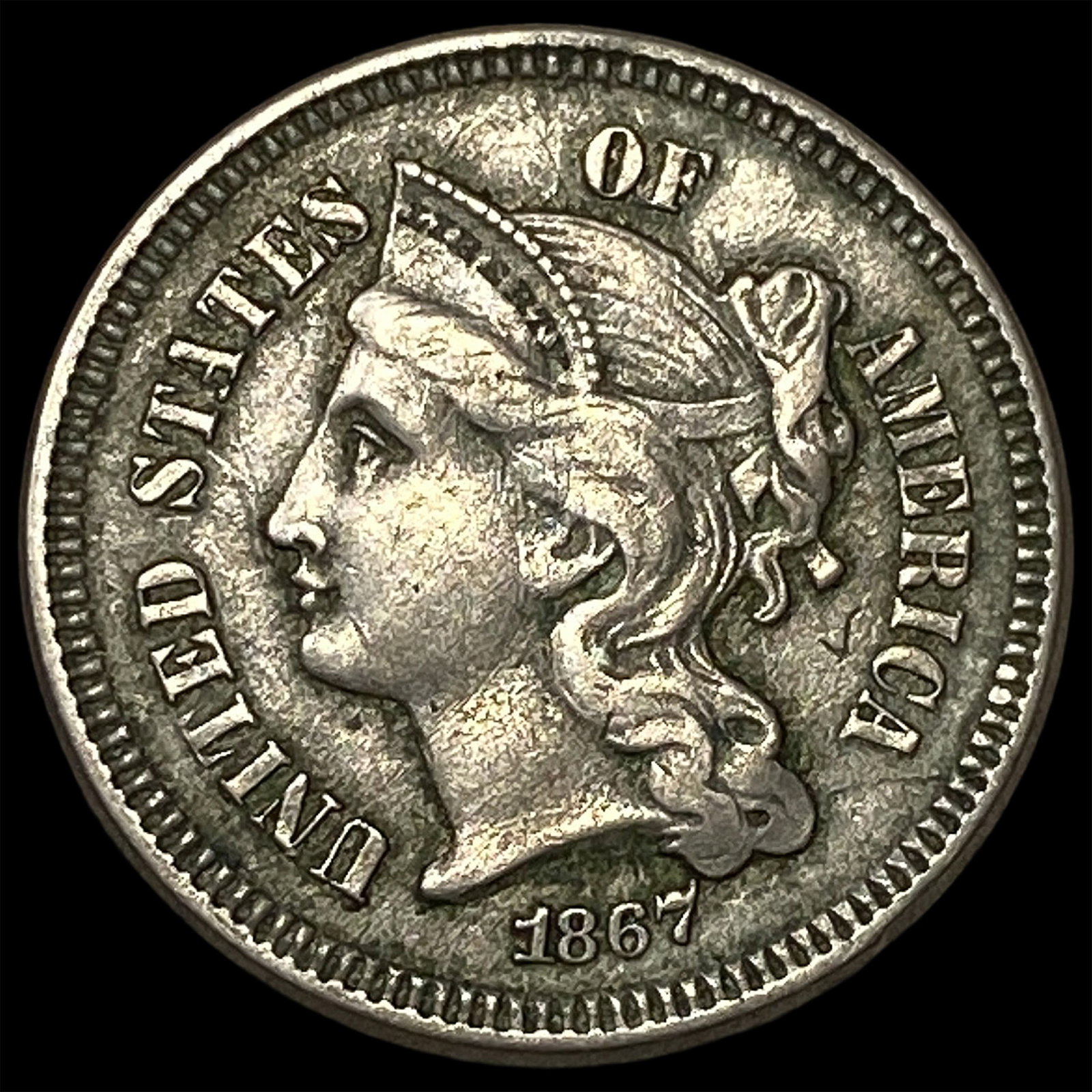 1867 Nickel Three-Cent Piece LIGHTLY CIRCULATED: 1867 Nickel Three-Cent Piece LIGHTLY CIRCULATED