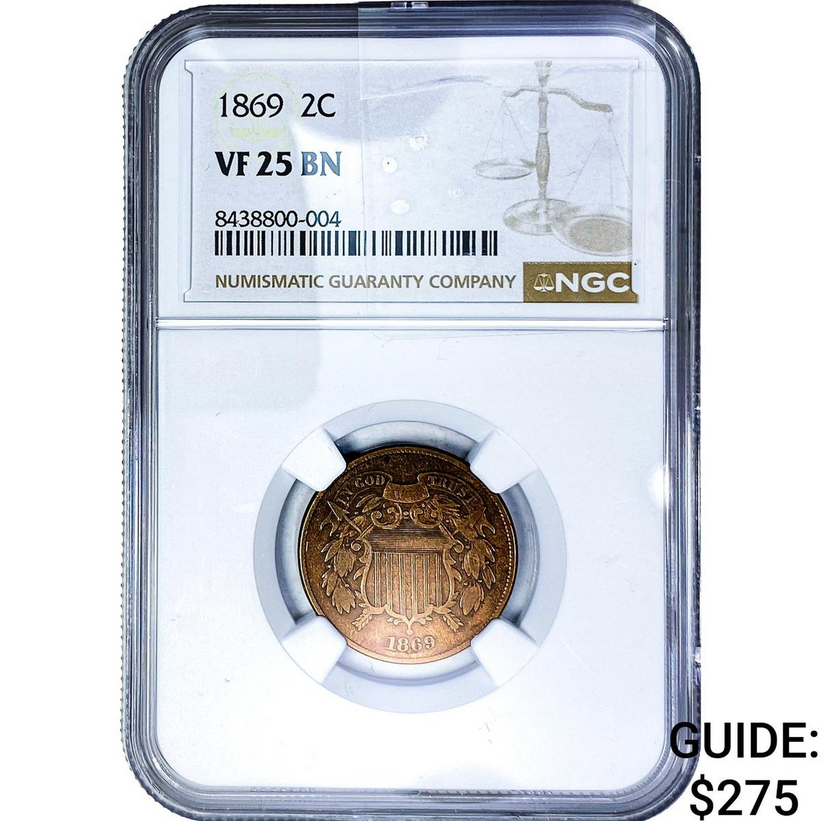 1869 2C Shield NGC VF25 BN: 1869 2C Shield NGC VF25 BN