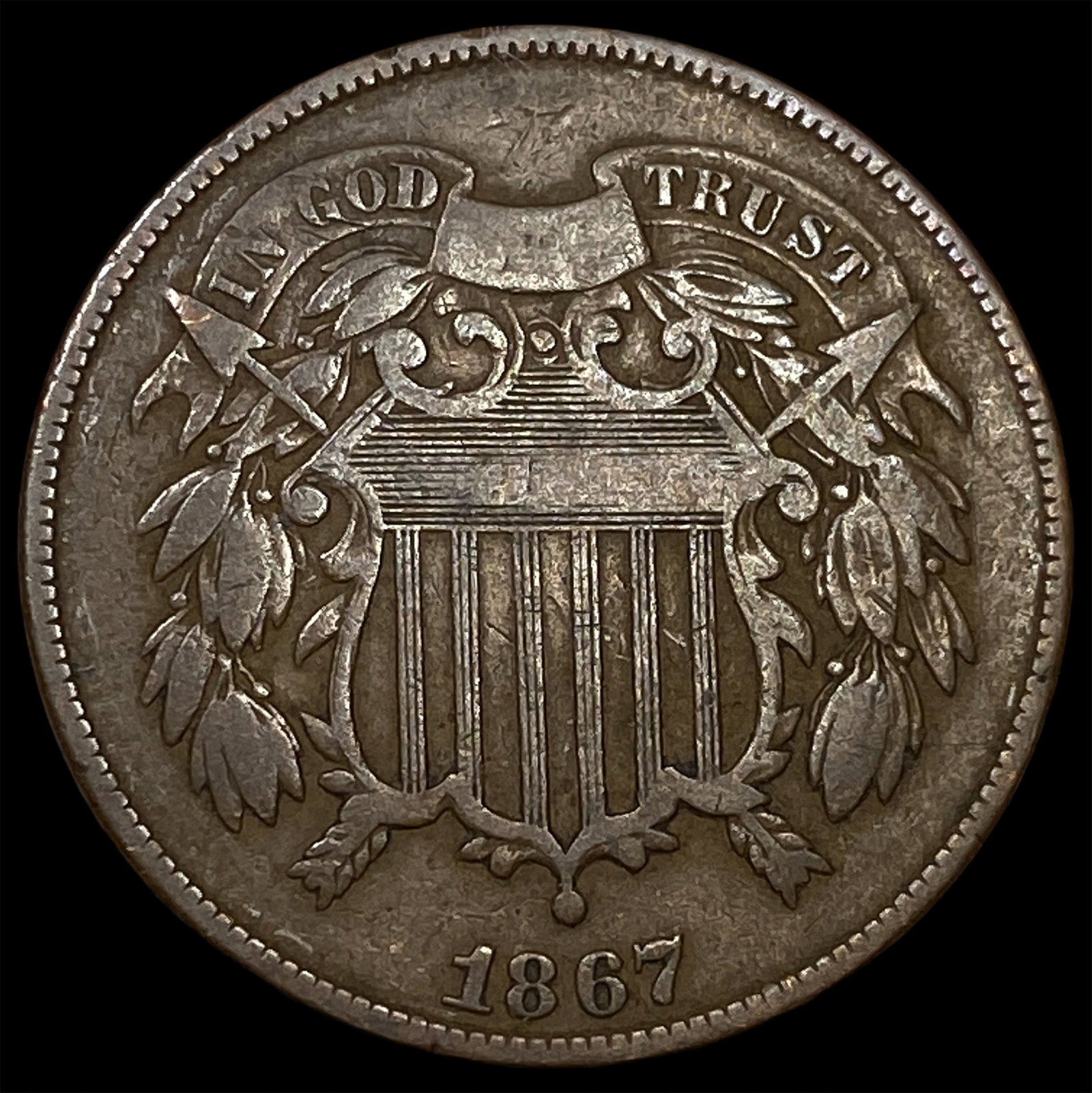1867 Copper 2 Cents NEARLY UNCIRCULATED: 1867 Copper 2 Cents NEARLY UNCIRCULATED