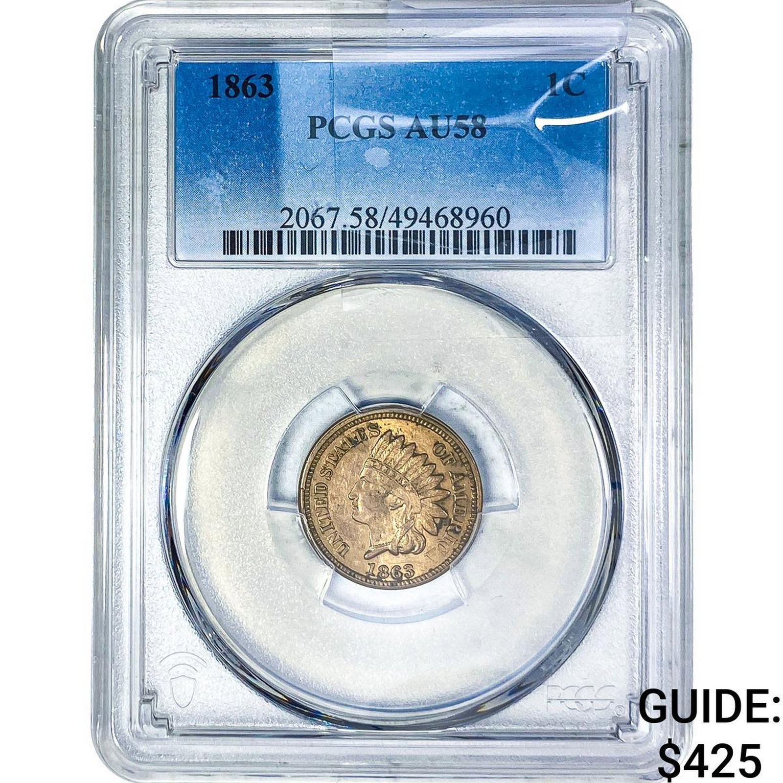1863 Indian Head Cent PCGS AU58: 1863 Indian Head Cent PCGS AU58