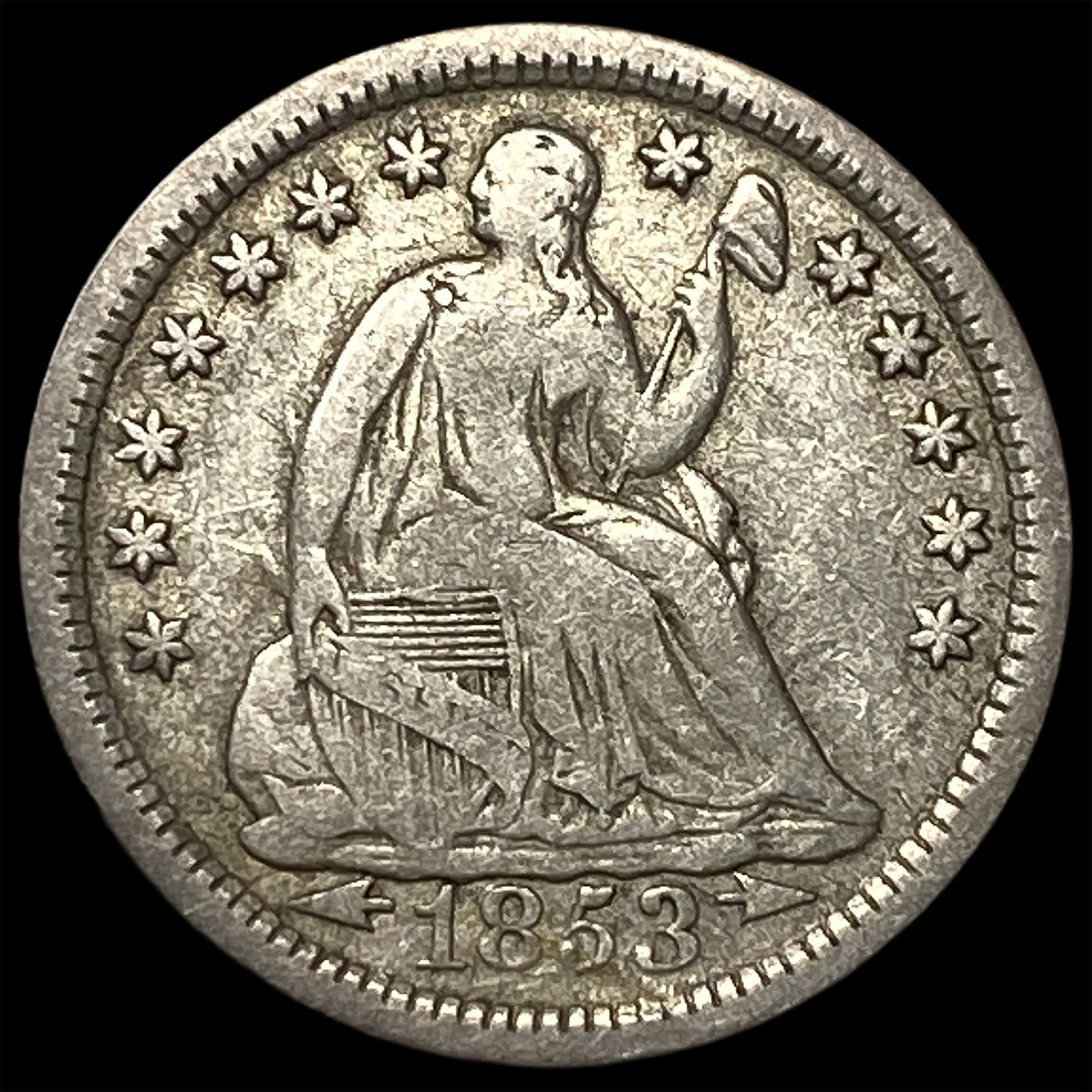 1853 Arrows Seated Liberty Half Dime NEARLY UNCIRCULATED: 1853 Arrows Seated Liberty Half Dime NEARLY UNCIRCULATED