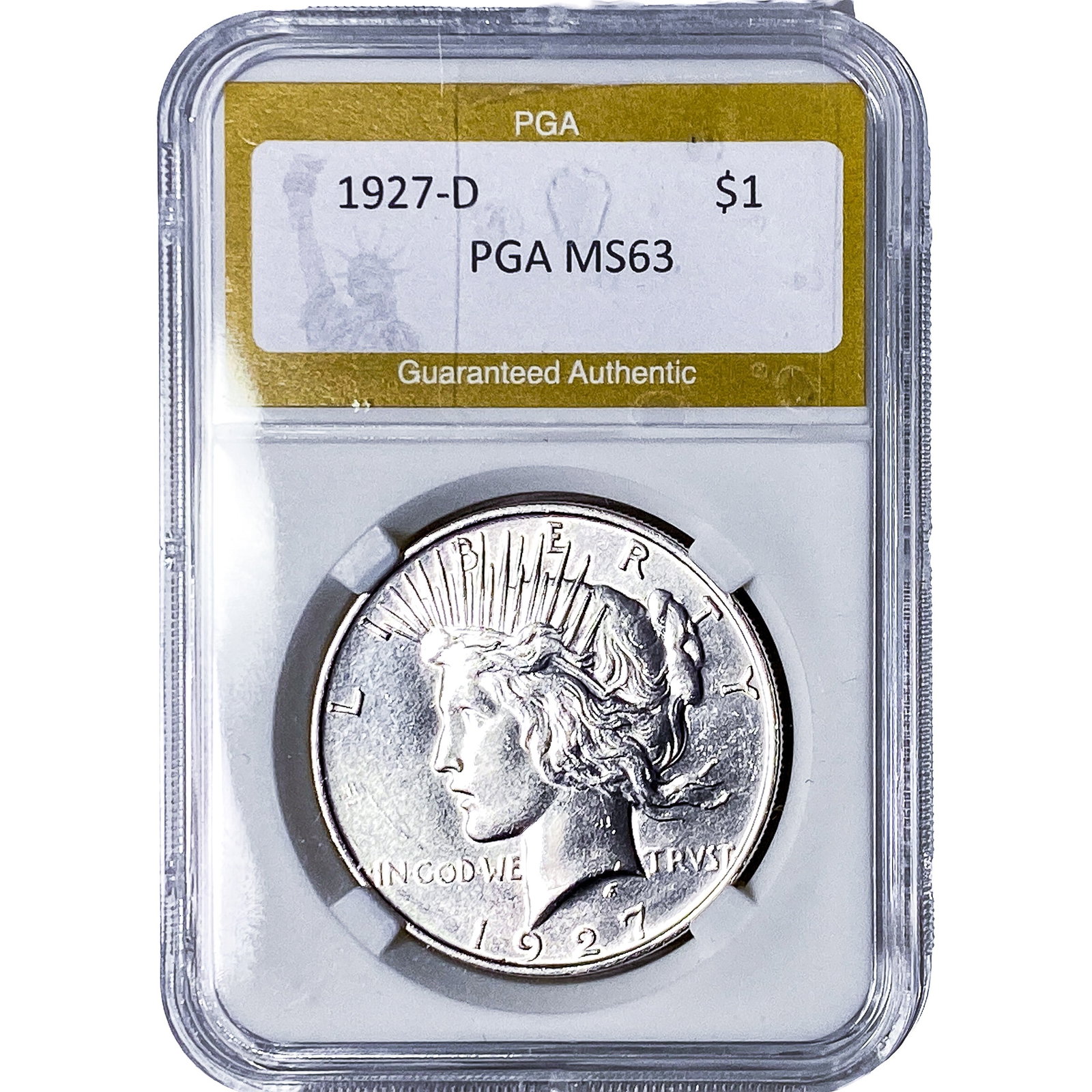 1927-D Silver Peace Dollar PGA MS63: 1927-D Silver Peace Dollar PGA MS63