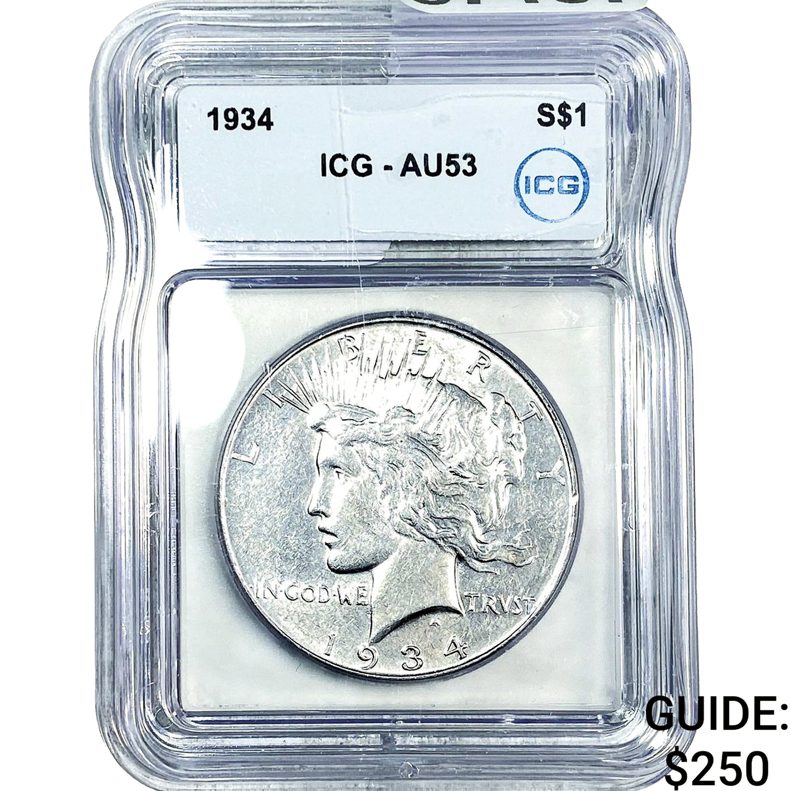 1934 Silver Peace Dollar ICG AU53