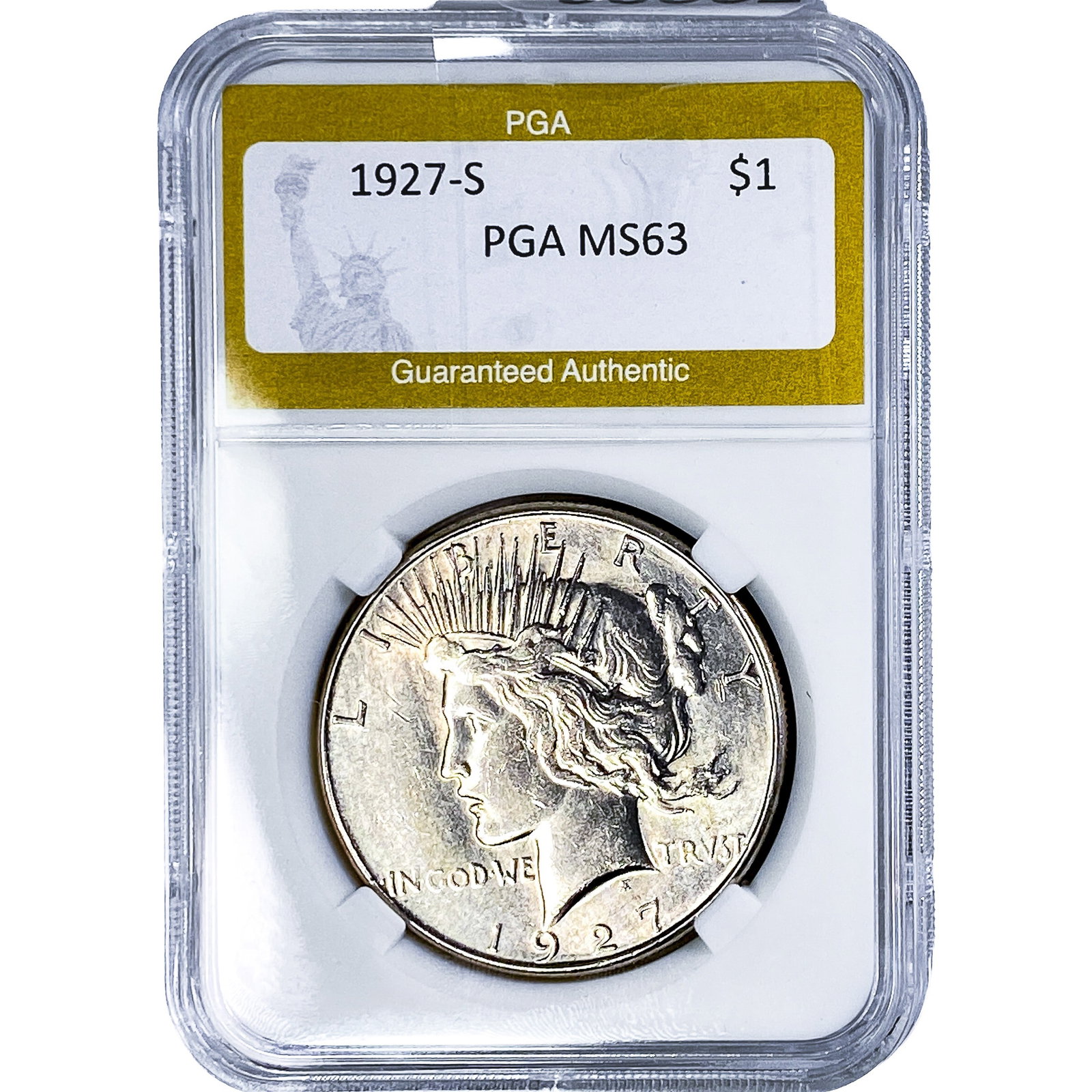 1927-S Silver Peace Dollar PGA MS63: 1927-S Silver Peace Dollar PGA MS63
