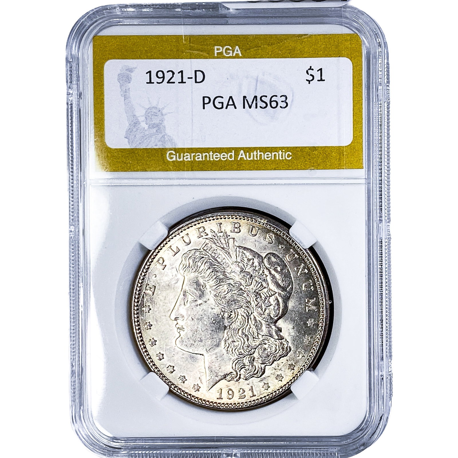 1921-D Morgan Silver Dollar PGA MS63: 1921-D Morgan Silver Dollar PGA MS63