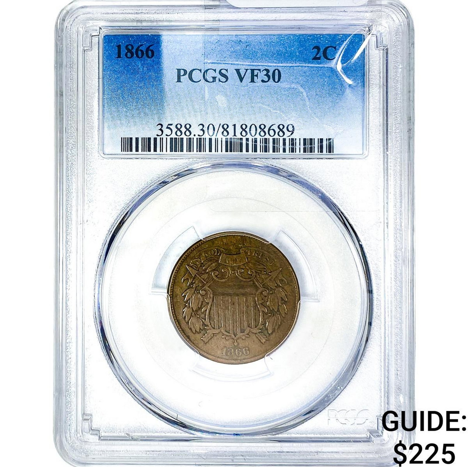1866 2C Shield PCGS VF30: 1866 2C Shield PCGS VF30