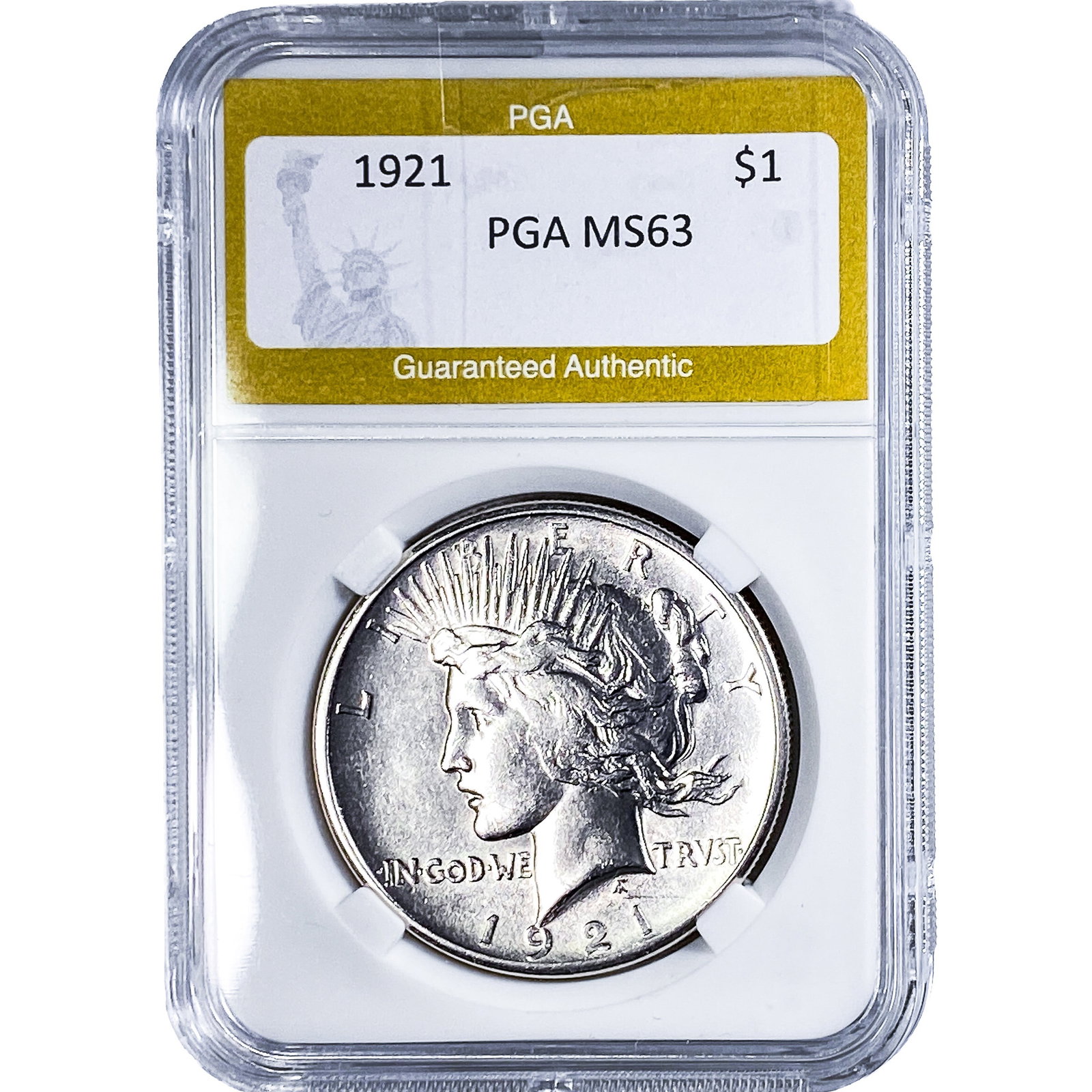 1921 Silver Peace Dollar PGA MS63: 1921 Silver Peace Dollar PGA MS63