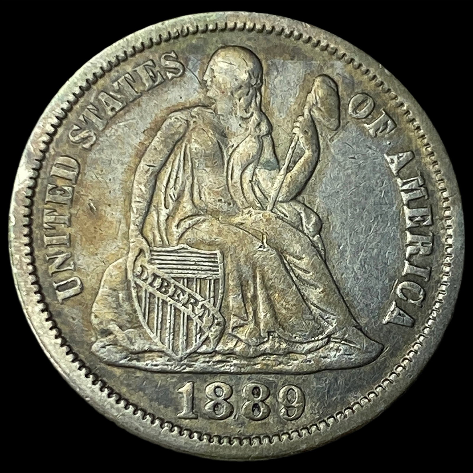 1889 Silver Dime (Seated Liberty) NEARLY UNCIRCULATED: 1889 Silver Dime (Seated Liberty) NEARLY UNCIRCULATED