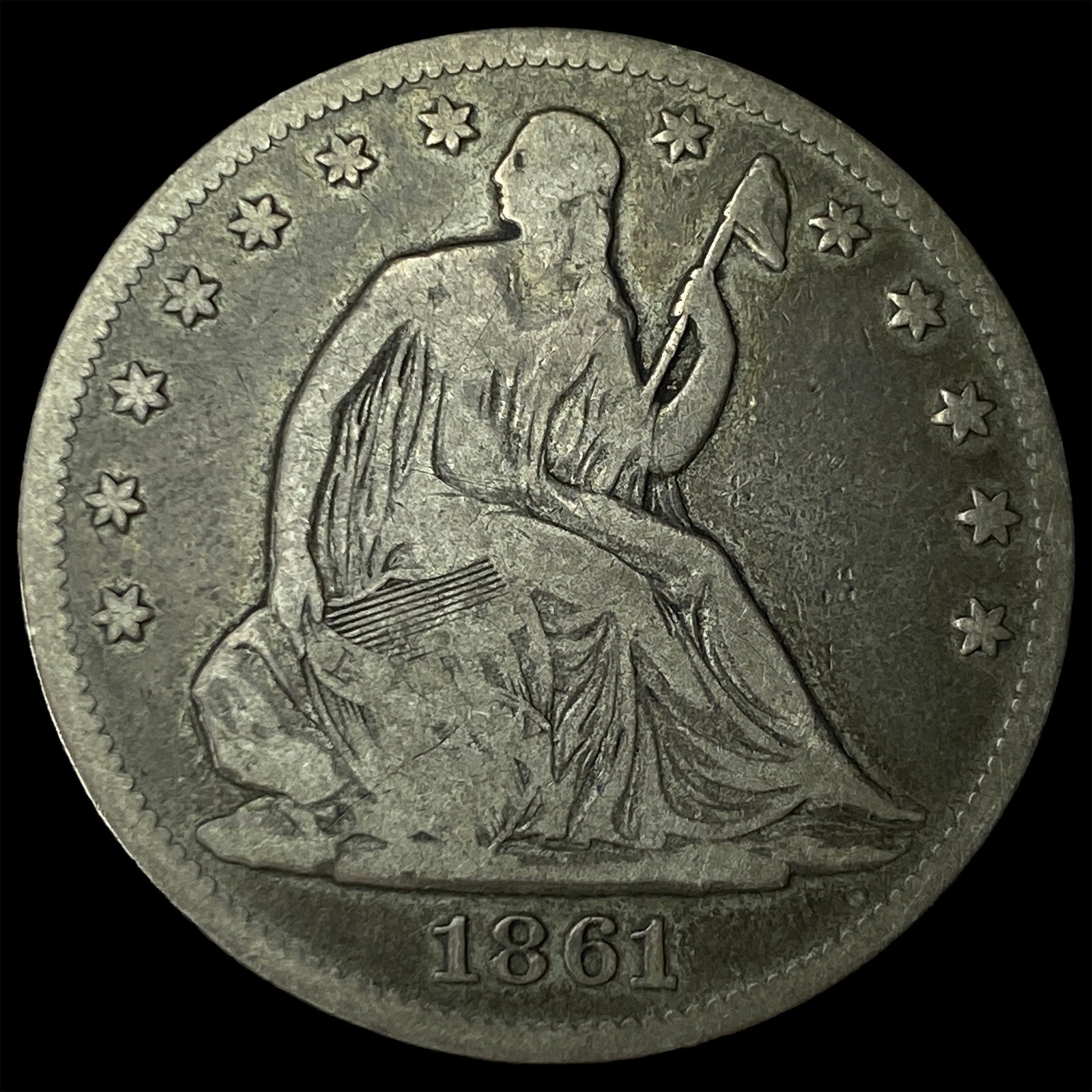 1861 Seated Liberty Half Dollar LIGHTLY CIRCULATED: 1861 Seated Liberty Half Dollar LIGHTLY CIRCULATED