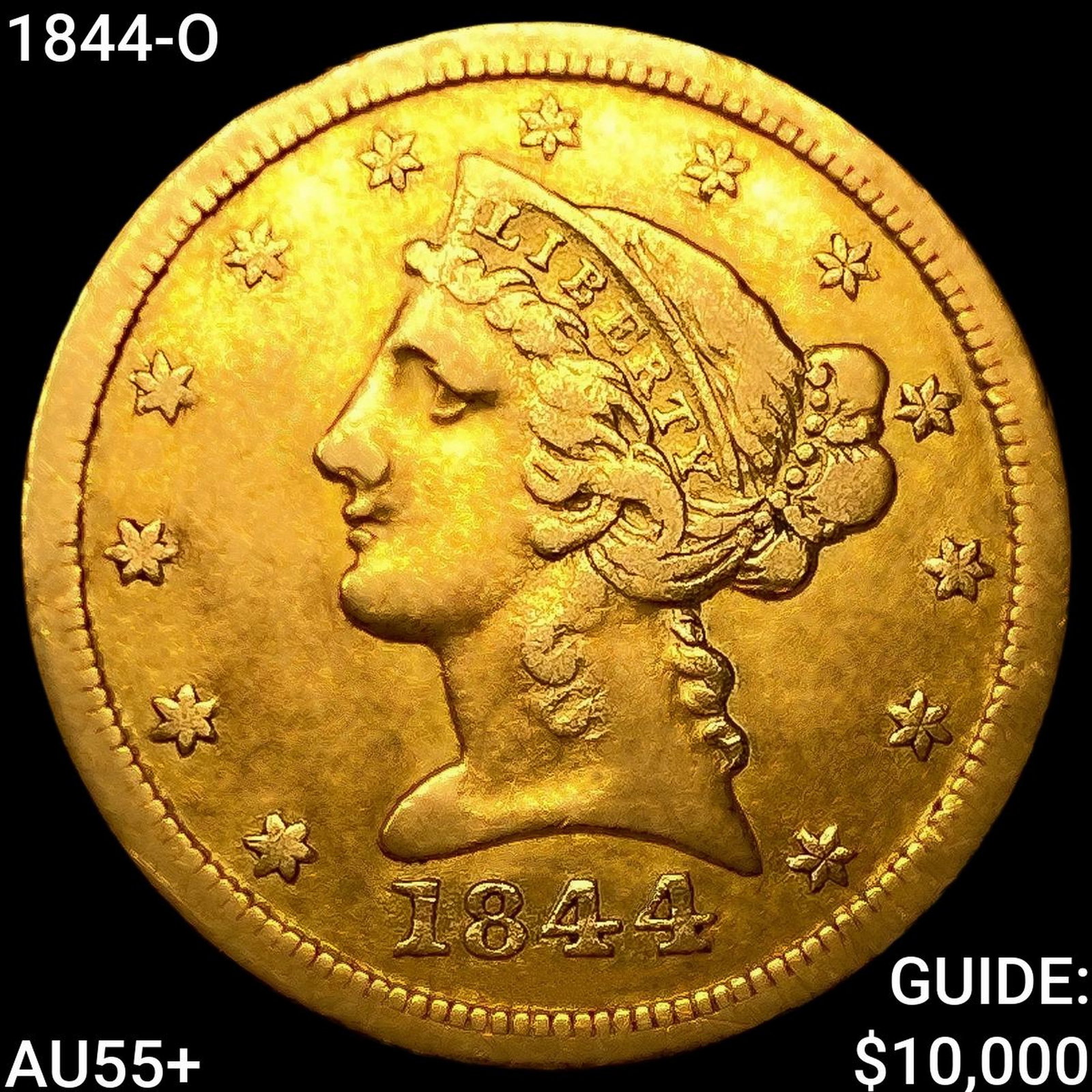 1844-O $5 Gold Half Eagle HIGH GRADE+: 1844-O $5 Gold Half Eagle HIGH GRADE+