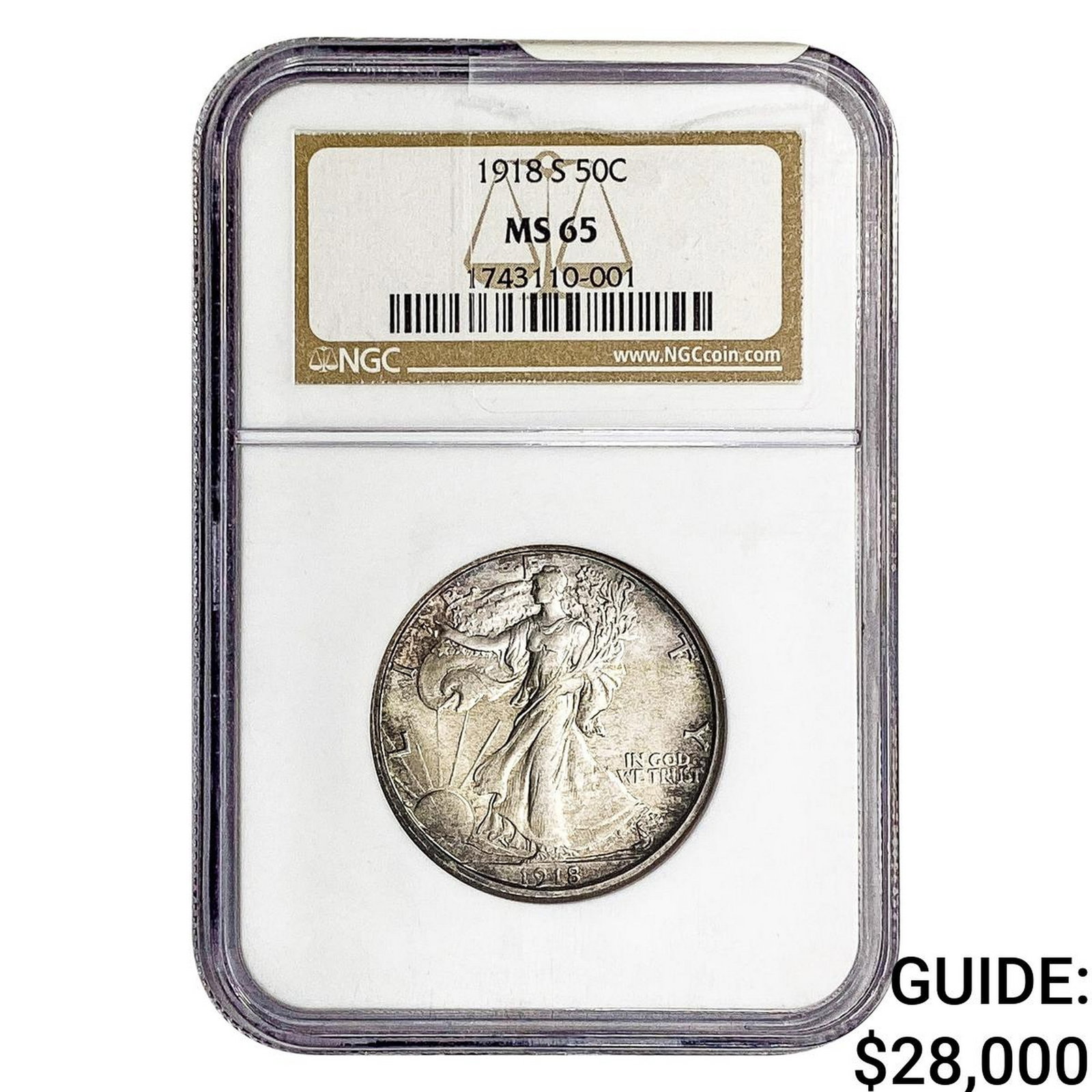 1918-S Walking Liberty Half Dollar NGC MS65: 1918-S Walking Liberty Half Dollar NGC MS65