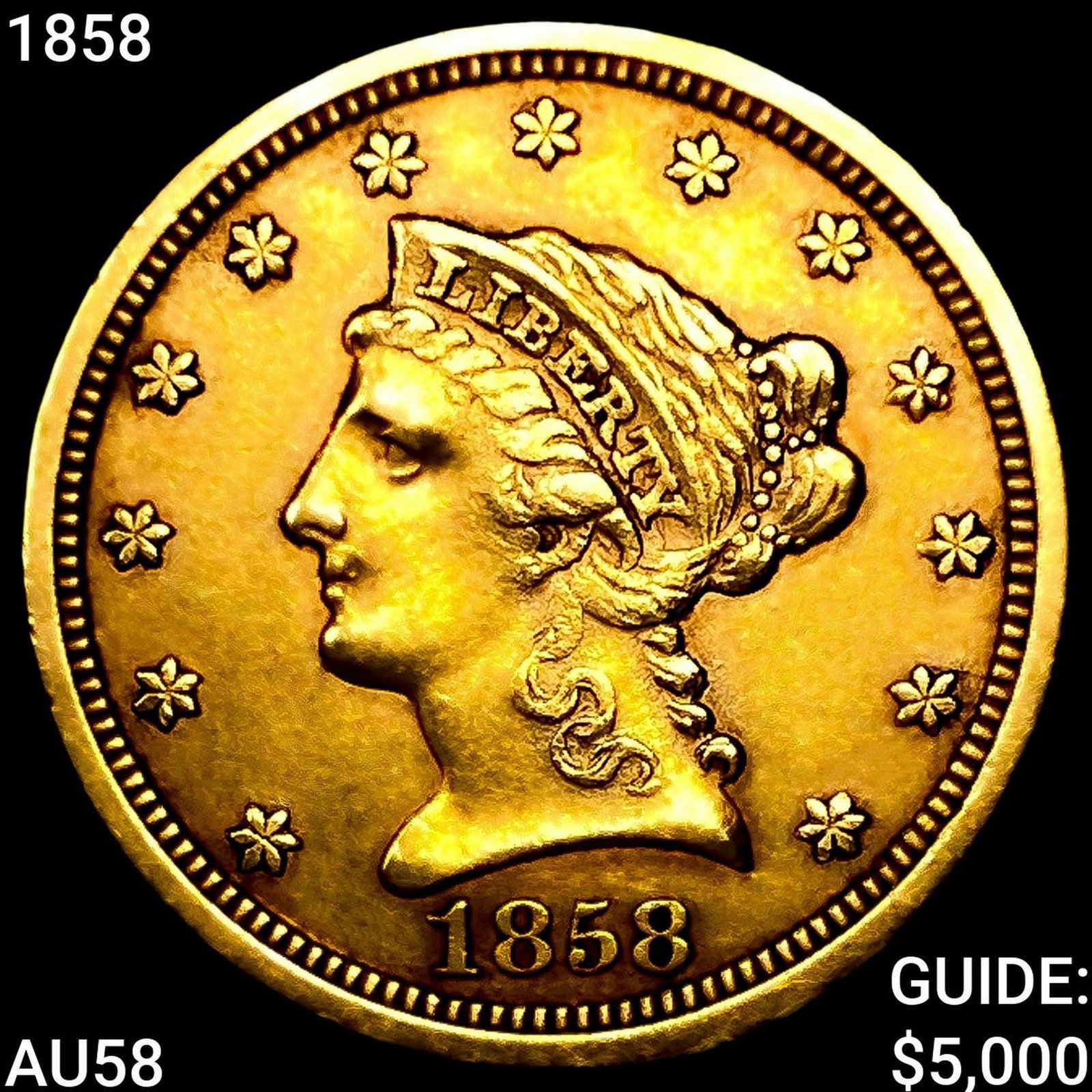 1858 $2.50 Gold Quarter Eagle CHOICE AU: 1858 $2.50 Gold Quarter Eagle CHOICE AU