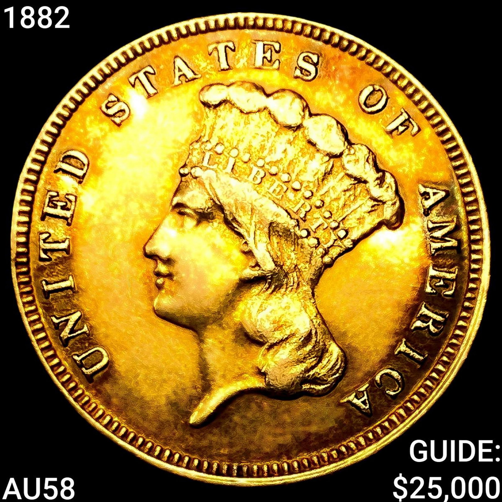 1882 $3 Gold Piece CHOICE AU (1 of 2)