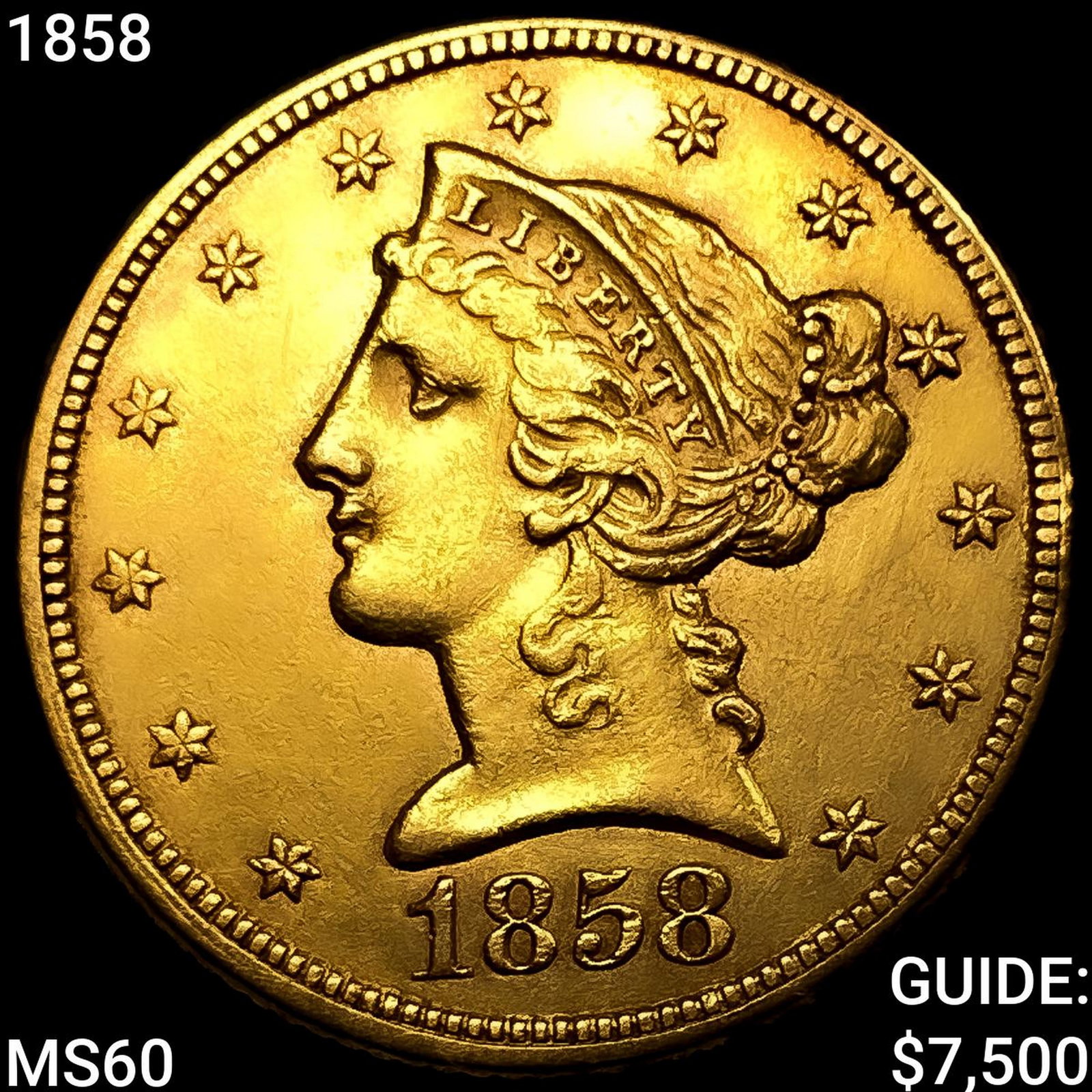 1858 $5 Gold Half Eagle UNCIRCULATED: 1858 $5 Gold Half Eagle UNCIRCULATED