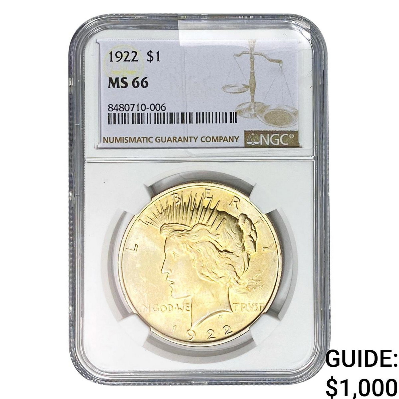 1922 Silver Peace Dollar NGC MS66: 1922 Silver Peace Dollar NGC MS66