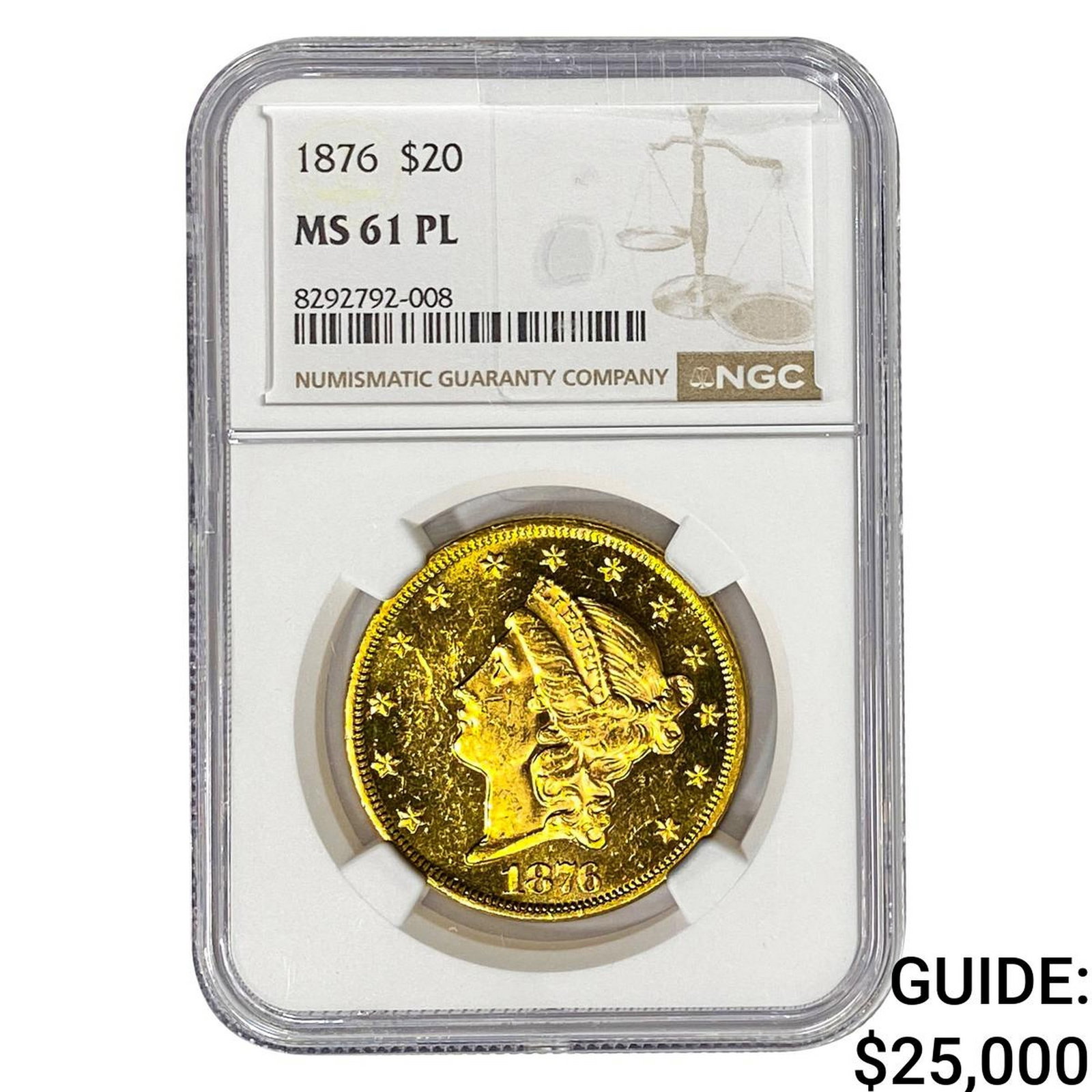 1876 $20 Gold Double Eagle NGC MS61 PL (1 of 2)