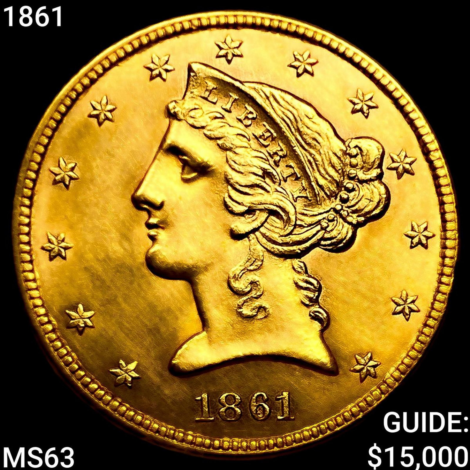 1861 $5 Gold Half Eagle CHOICE BU: 1861 $5 Gold Half Eagle CHOICE BU