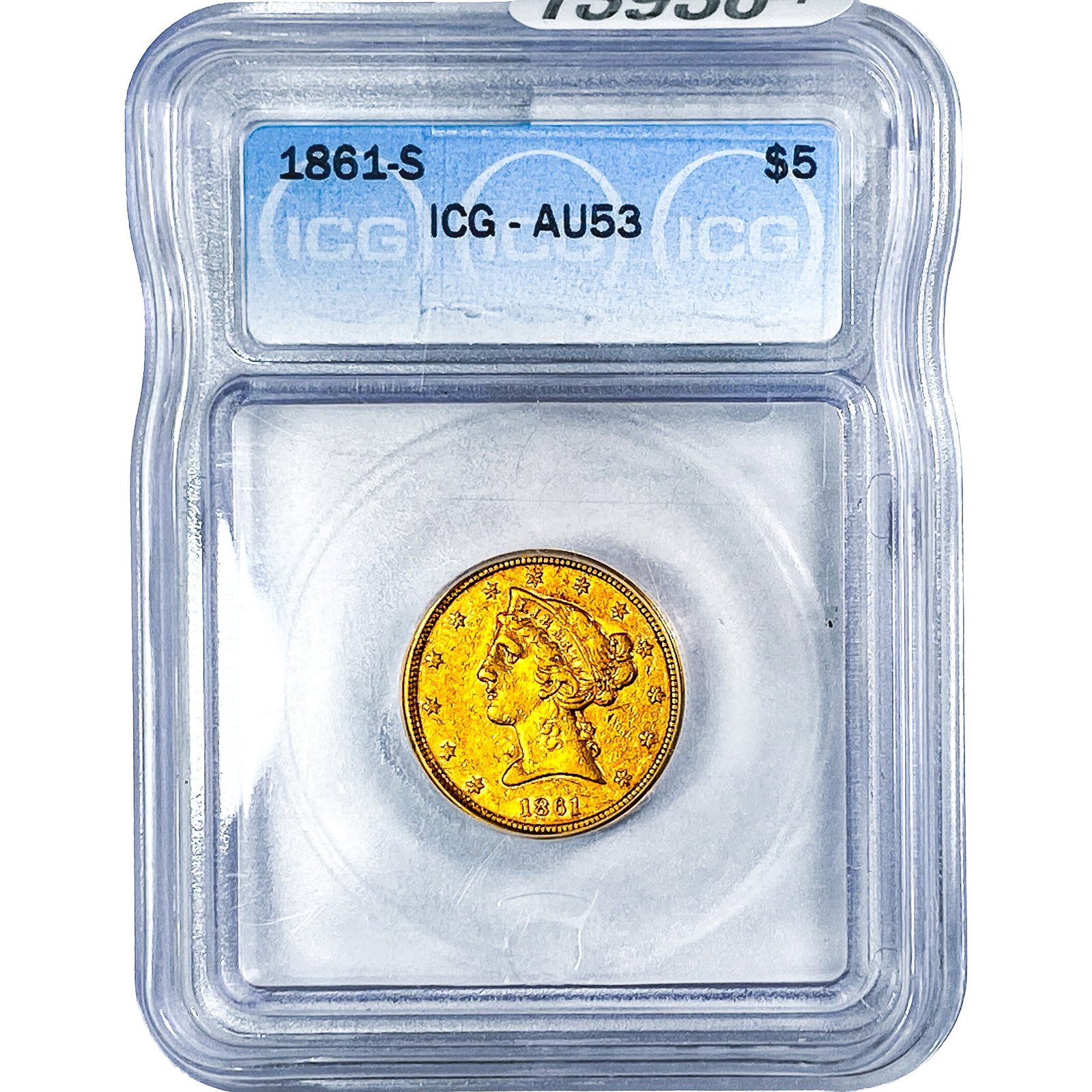 1861-S $5 Gold Half Eagle ICG AU53