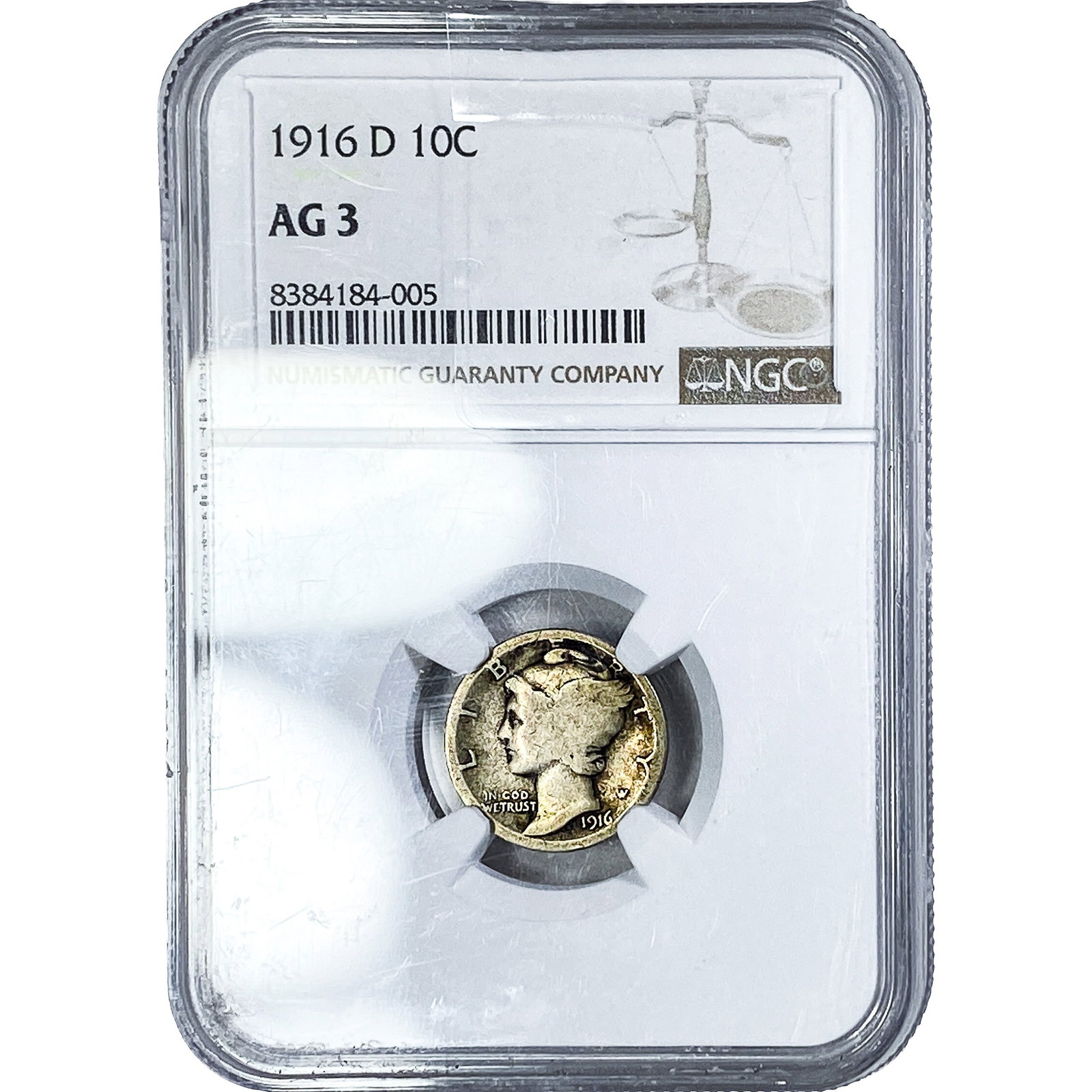 1916-D Mercury Silver Dime NGC AG3: 1916-D Mercury Silver Dime NGC AG3