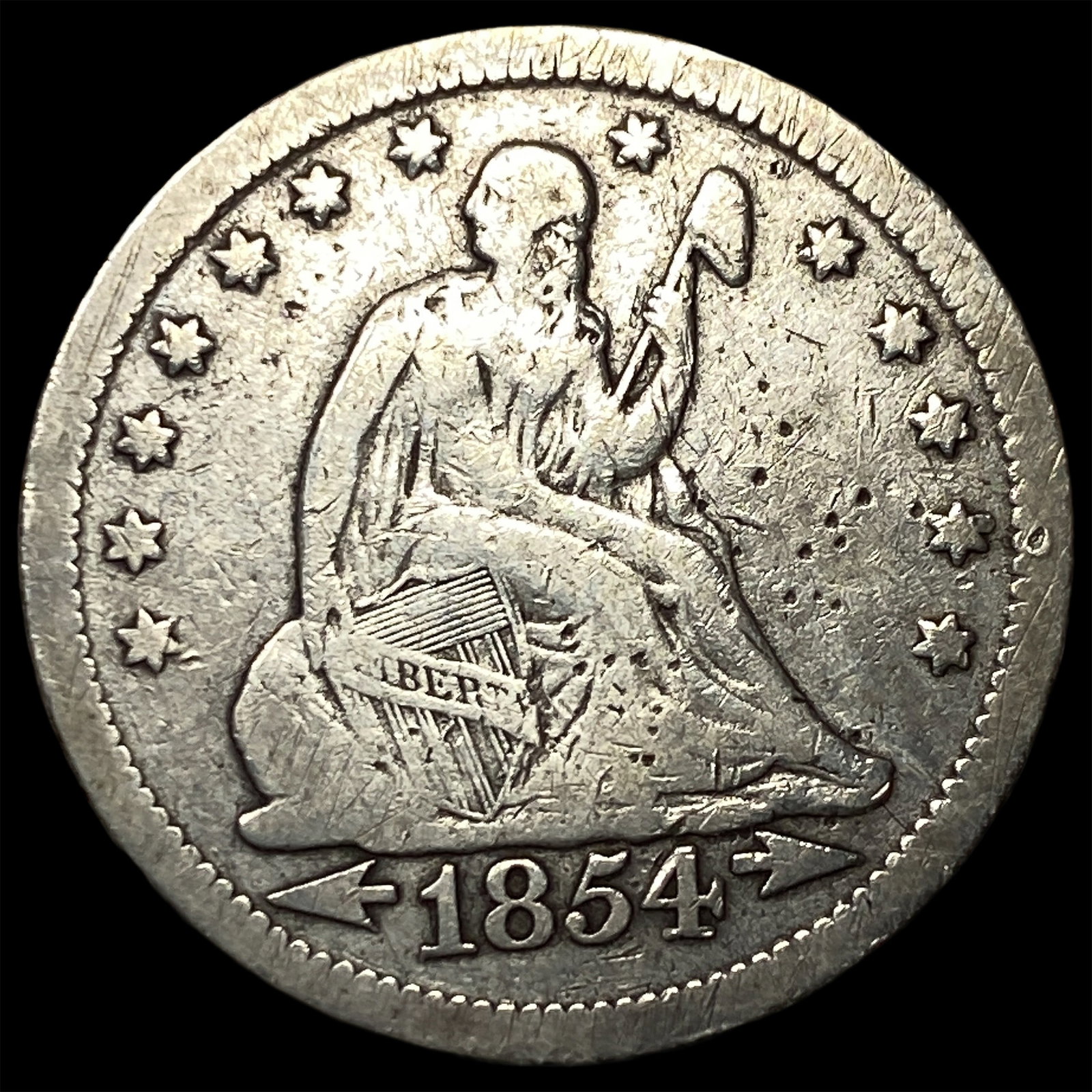 1854 Arrows Seated Liberty Quarter LIGHTLY CIRCULATED: 1854 Arrows Seated Liberty Quarter LIGHTLY CIRCULATED